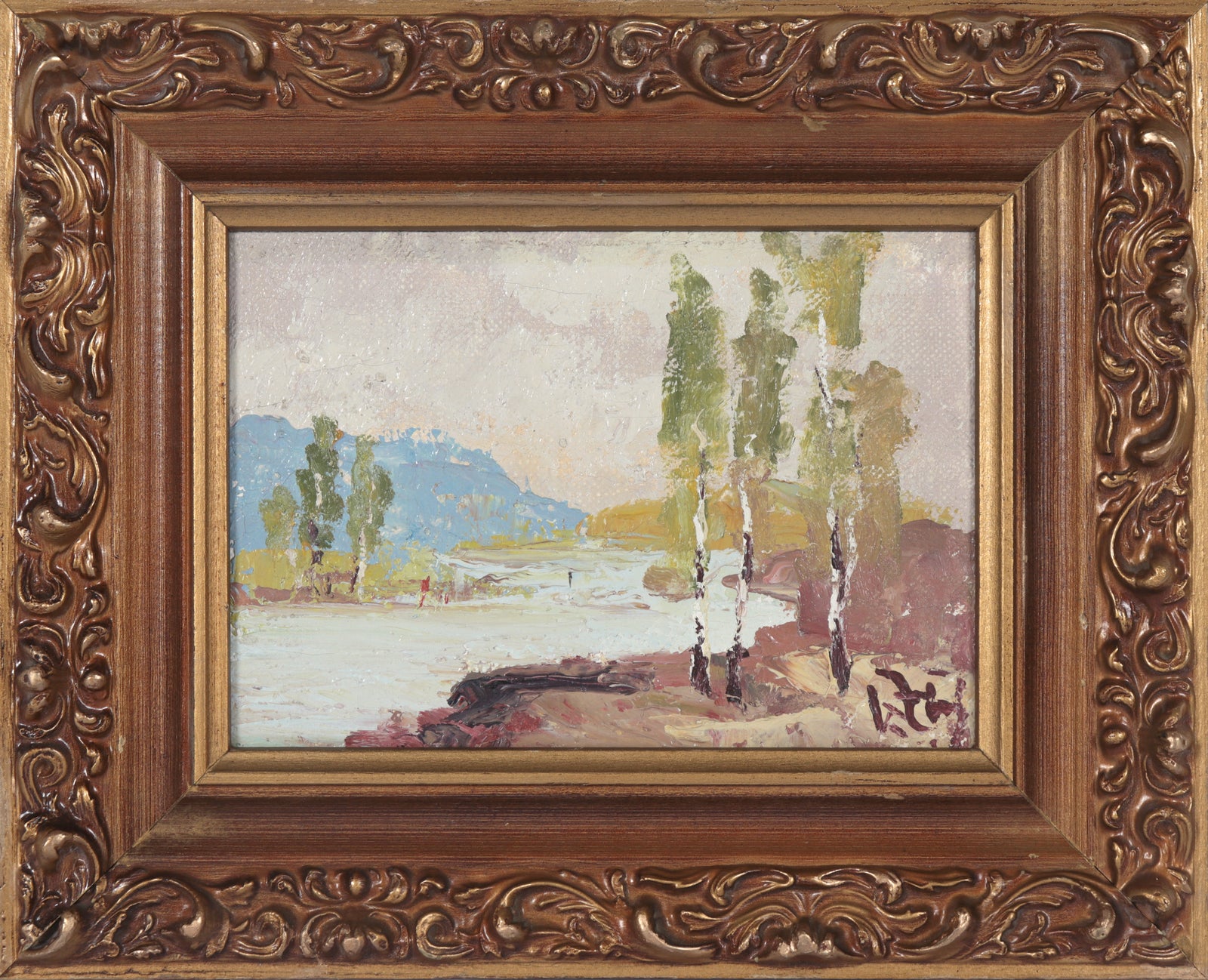 Abstracted River Scene with Trees <br>20th Century Oil <br><br>#C4774