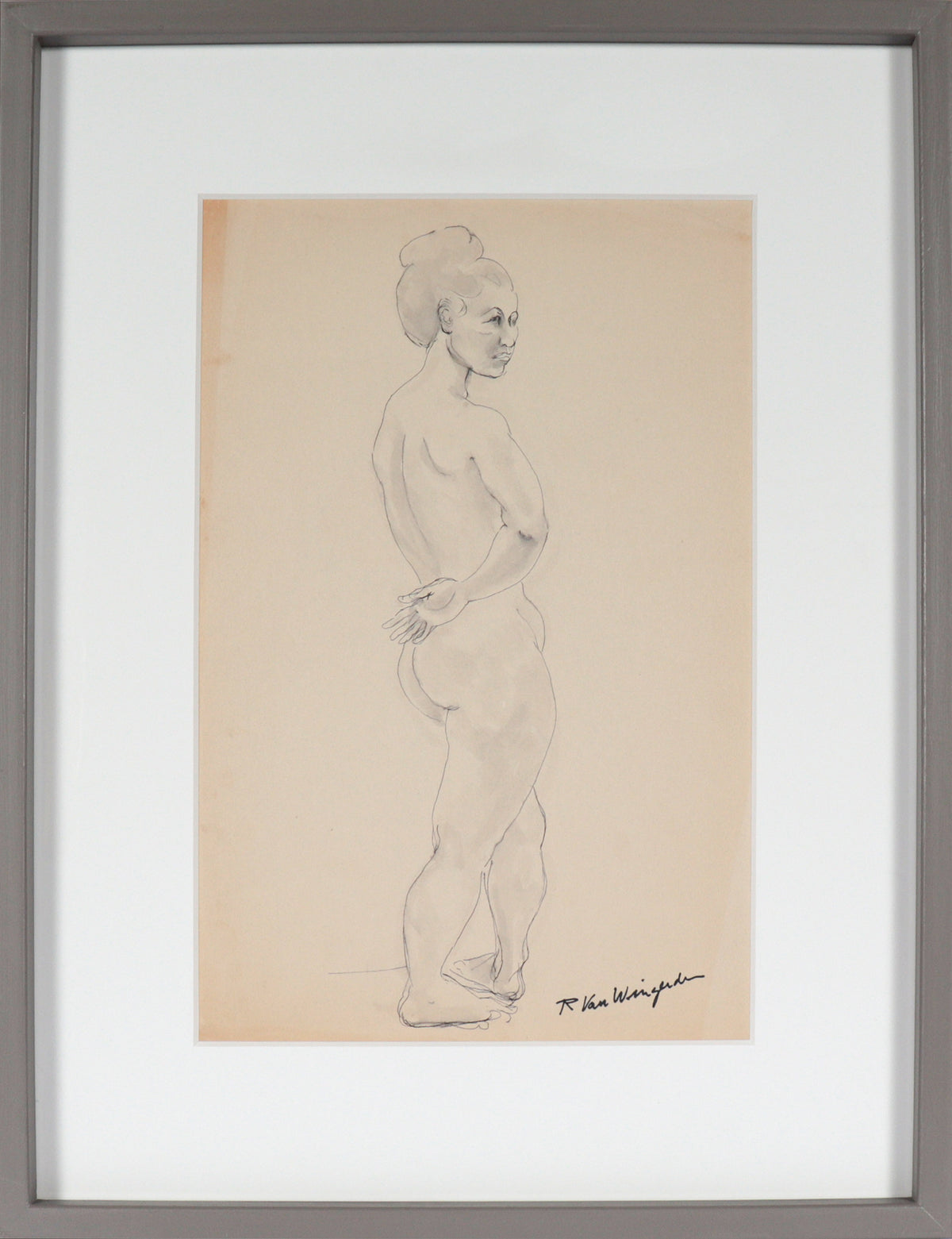 Elegant Standing Nude &lt;br&gt;Mid Century Ink &lt;br&gt;&lt;br&gt;#C4776