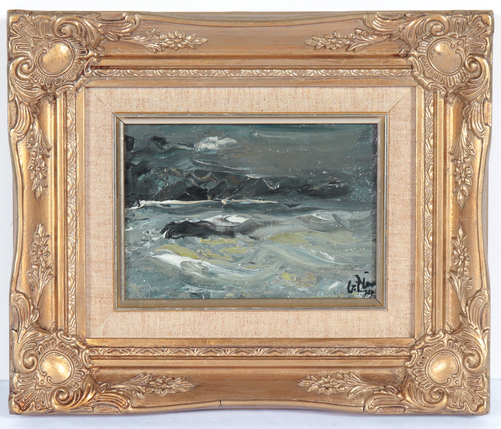 Soviet Impressionist Stormy Seas <br>1979 Oil <br><br>#C4802