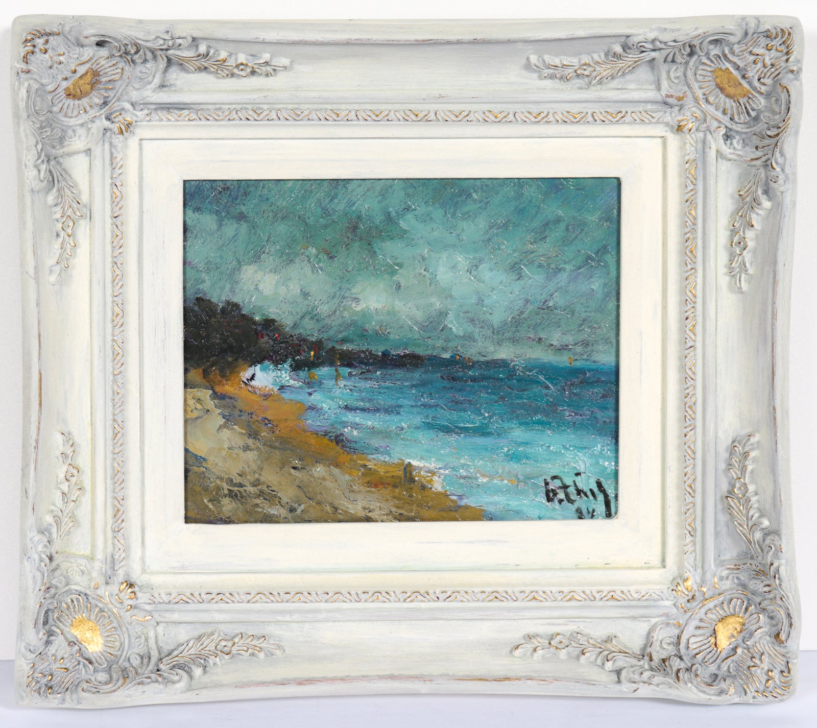 Soviet Impressionist Coastal Scene <br>1984 Oil <br><br>#C4807