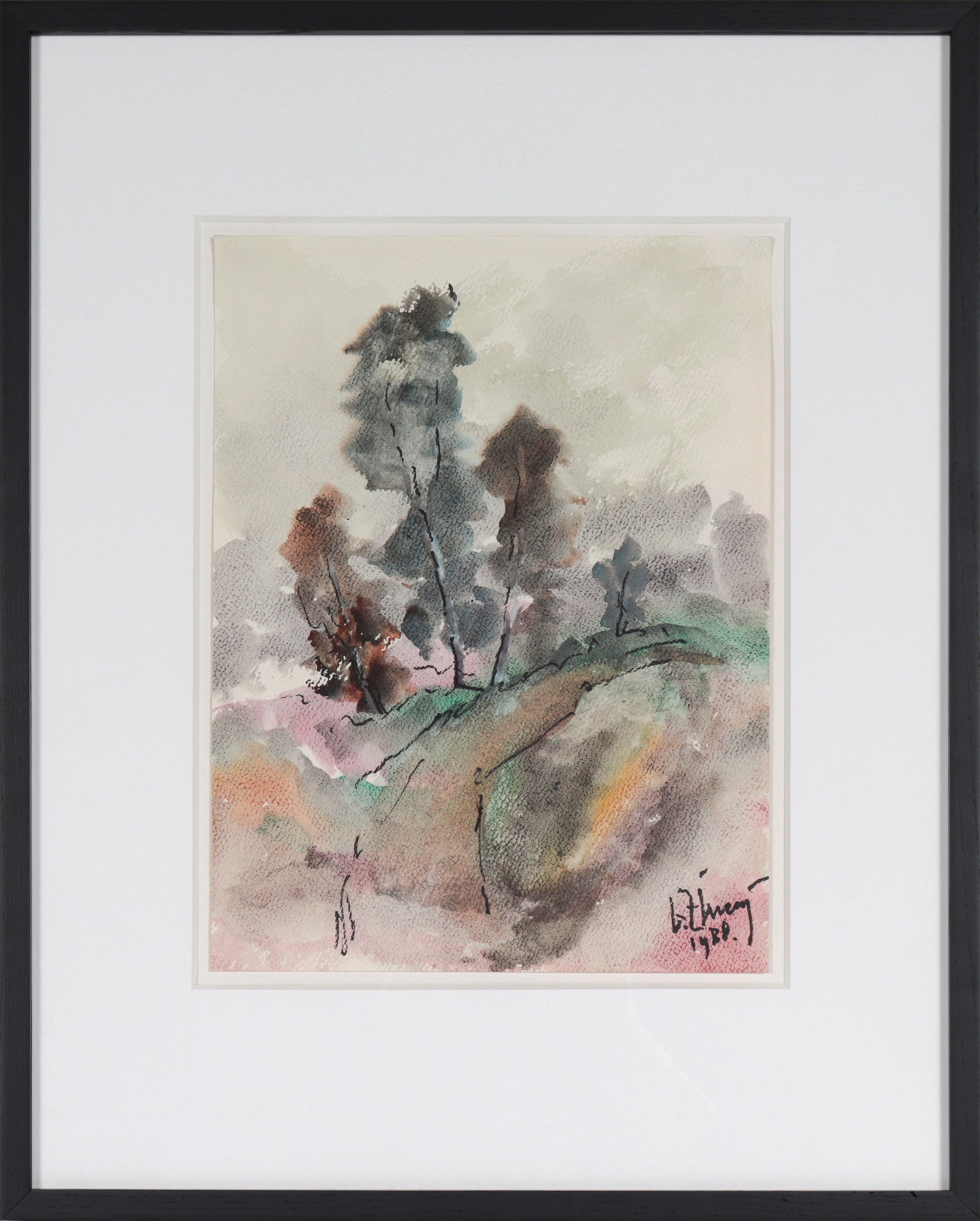Impressionist Landscape with Trees <br>1988 Watercolor <br><br>#C4876