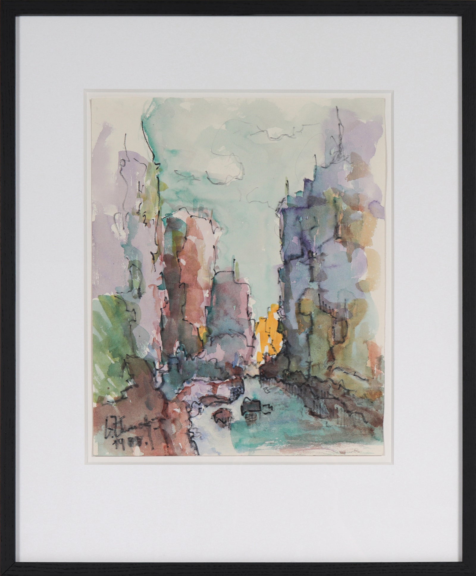 Impressionist City Scene <br>1988 Watercolor <br><br>#C4877