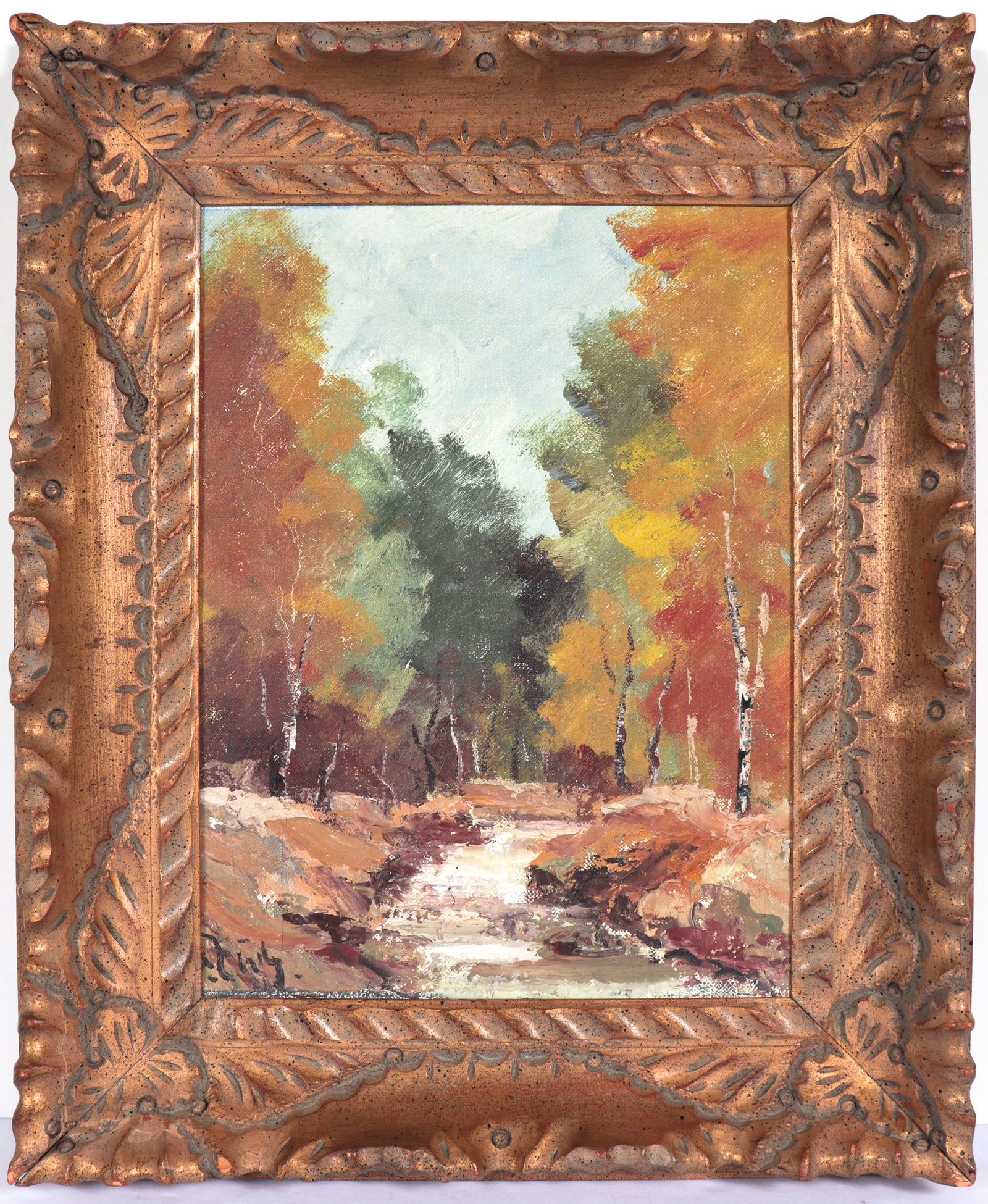 Path Through Autumn Forest <br>Mid Century Oil <br><br>#C4887