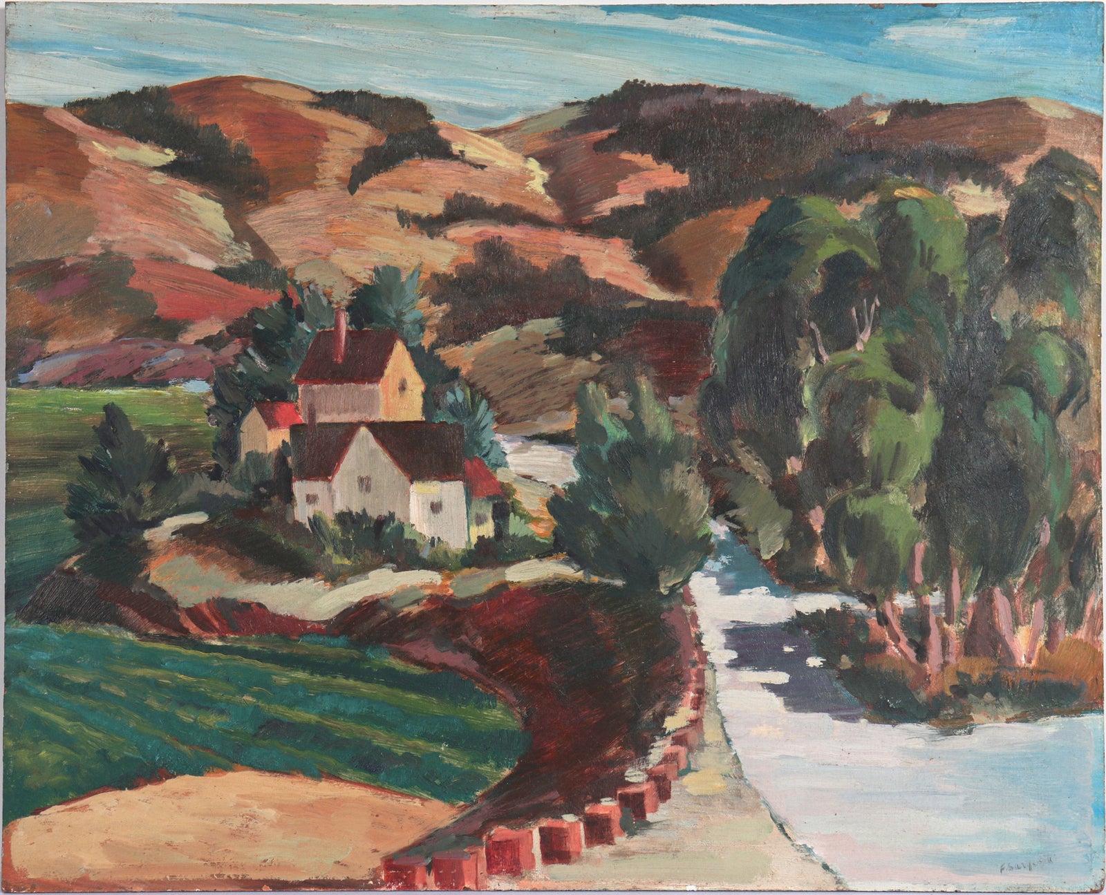 Hillside Landscape Scene<br>20th Century Oil<br><br>#C4934