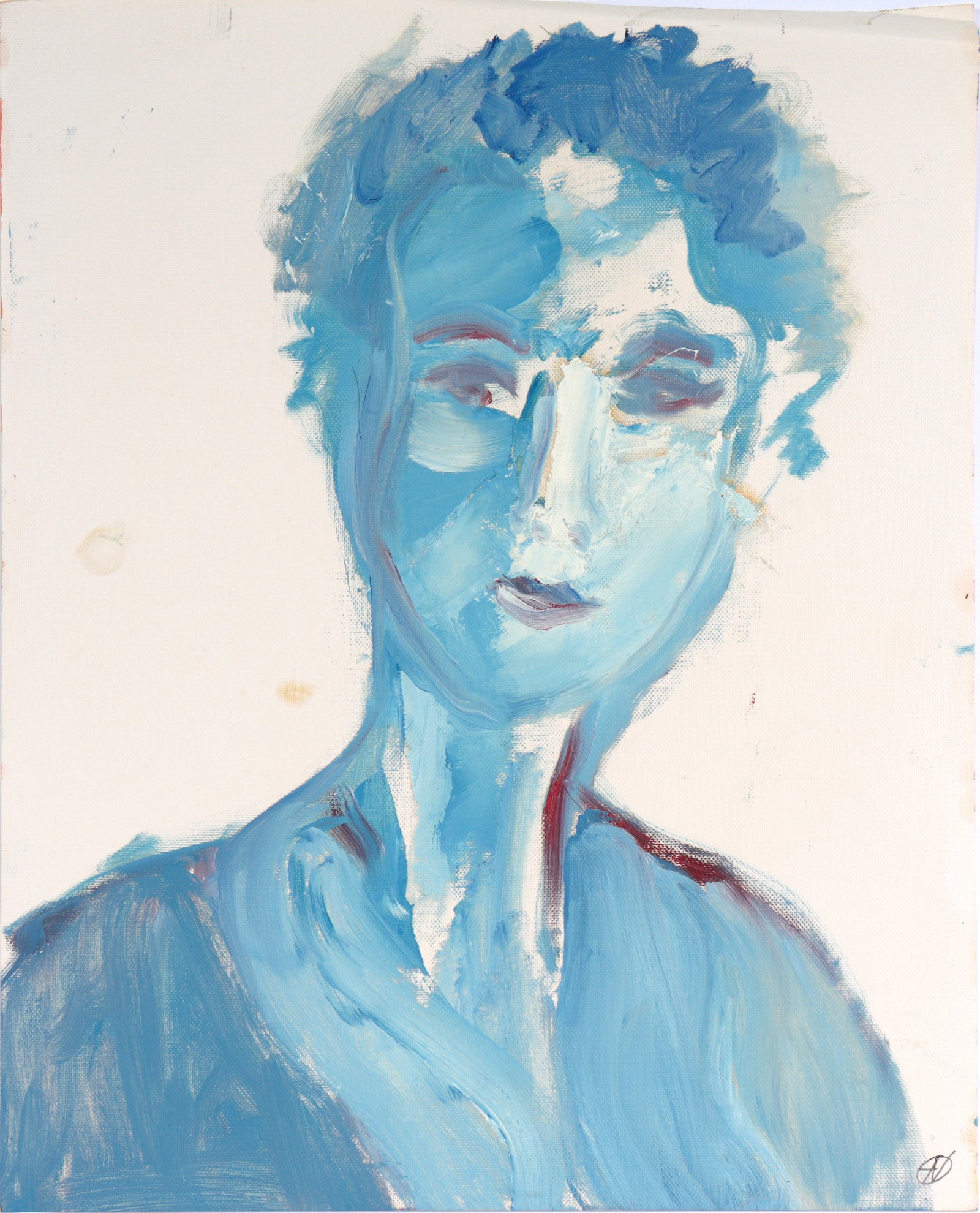Portrait in Blue<br>20th Century Oil on Paper<br><br>#C4944