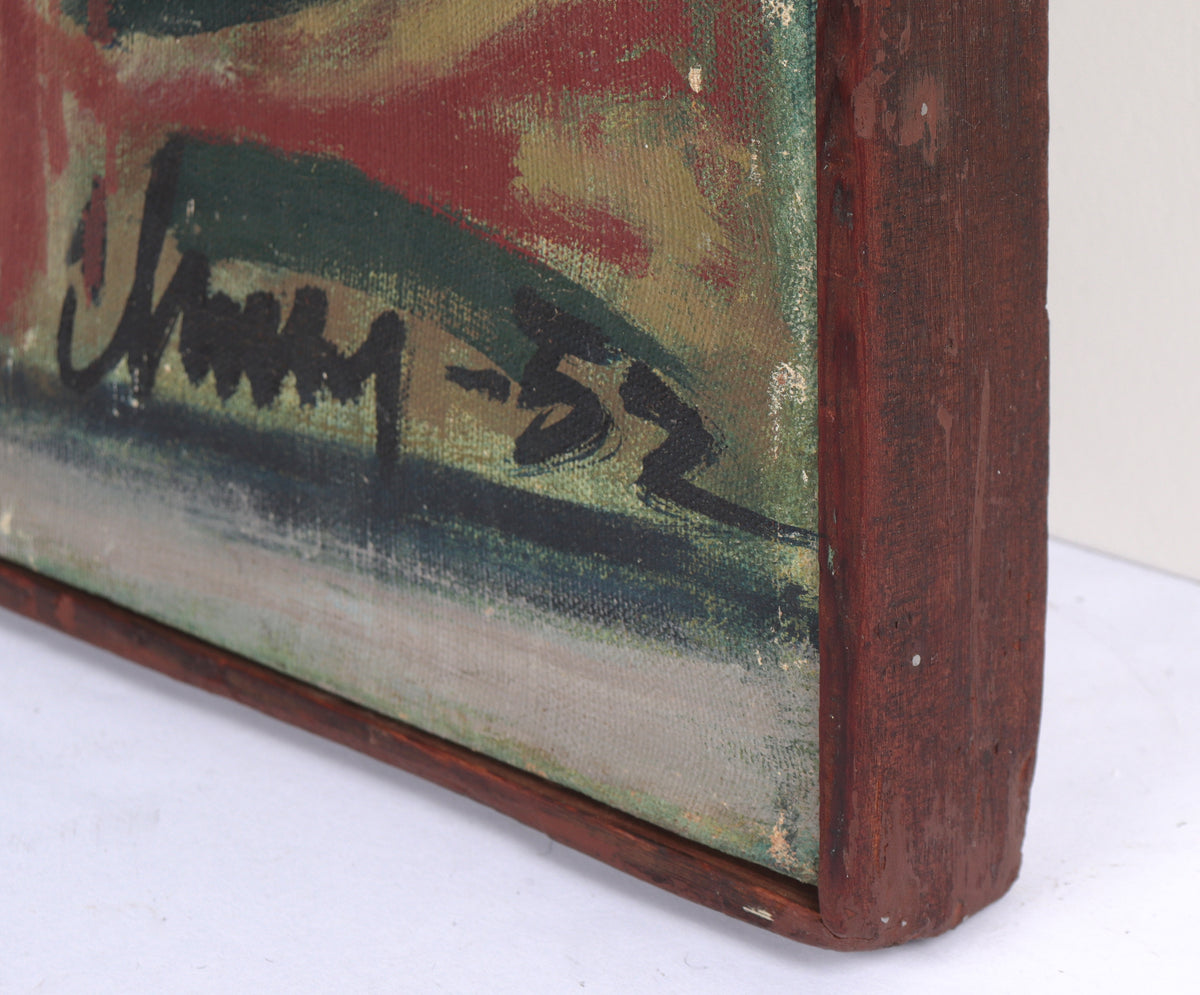 Stylized Tabletop Still-life<br>1952 Oil<br><br>#C4983