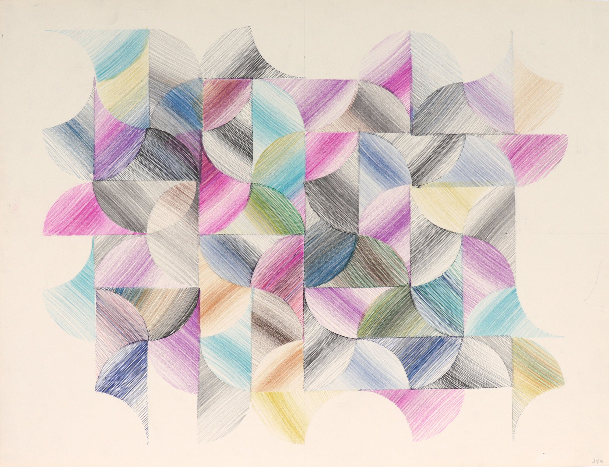 Disc & Grid Pattern Study <br>1973 Colored Pencil on Paper<br><br>#C5002