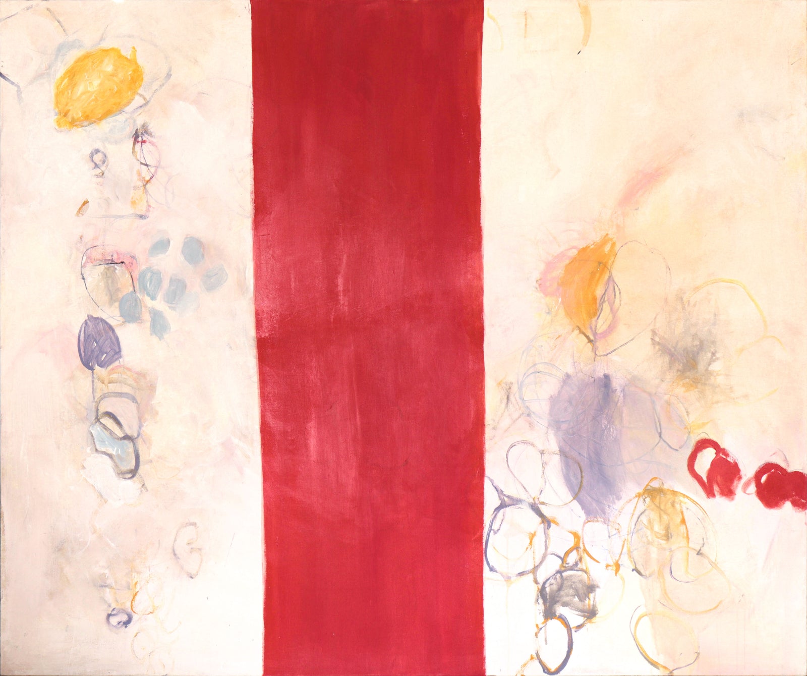 Whimsical Abstract with Red Stripe<br>20th Century Acrylic<br><br>#C5016