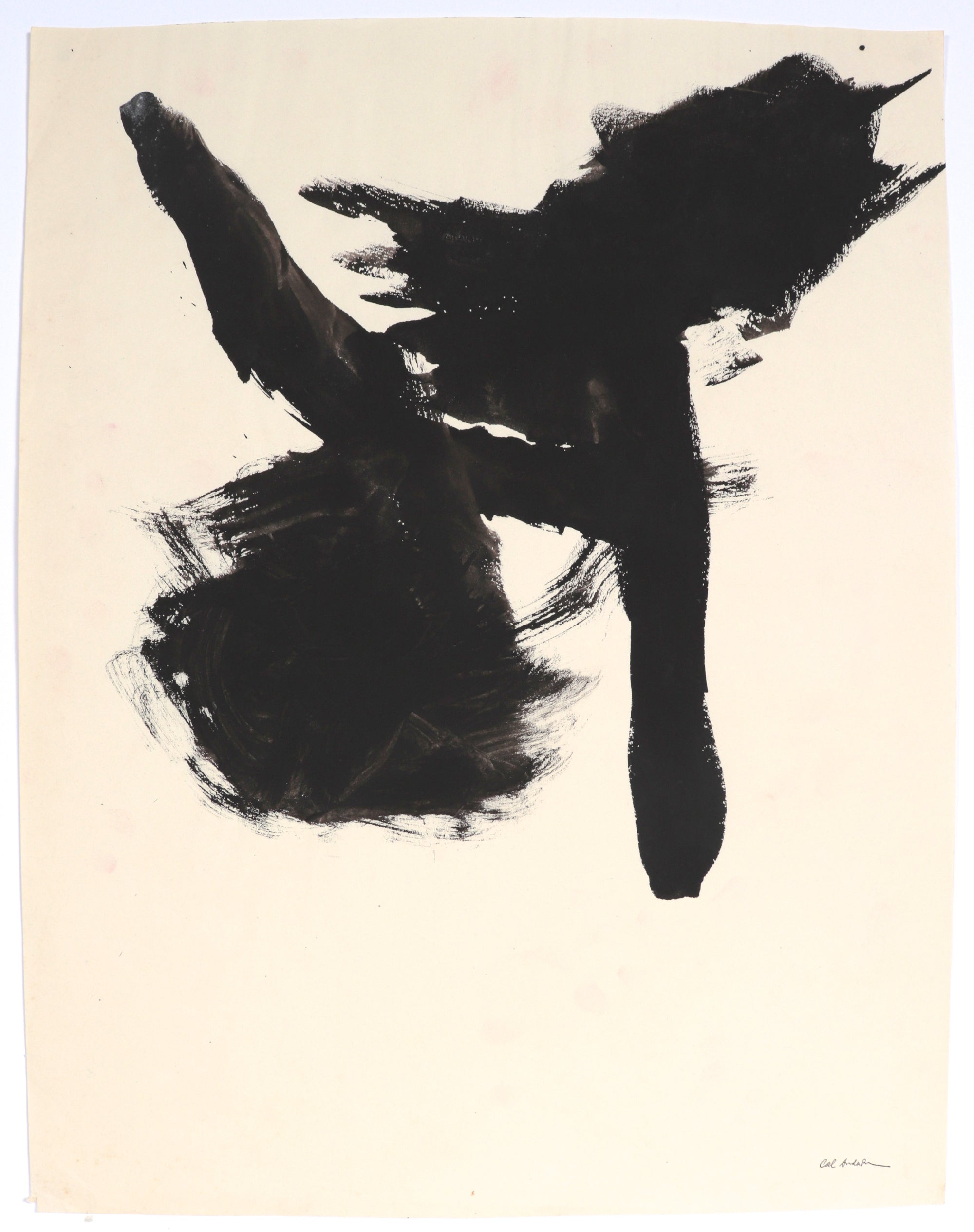 Monochrome Gestural Abstract I<br>1940-50s Tempera Paint <br><br>#C5057