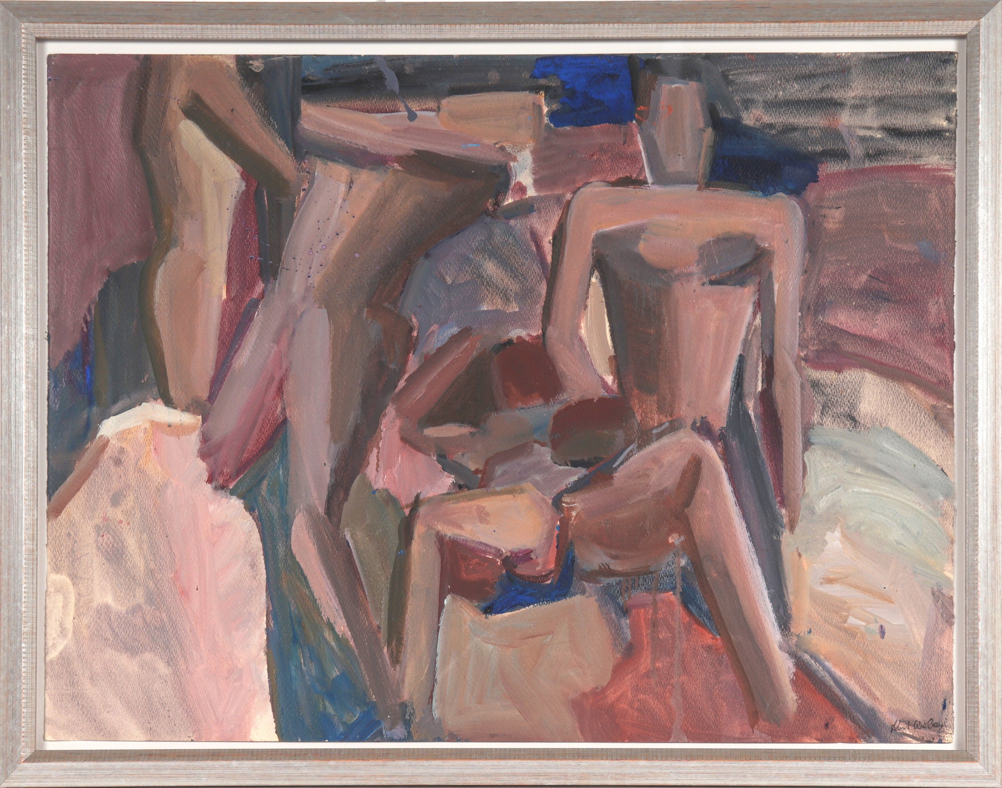 Expressionist Nude Figures <br>20th Century Oil on Paper <br><br>#C5102