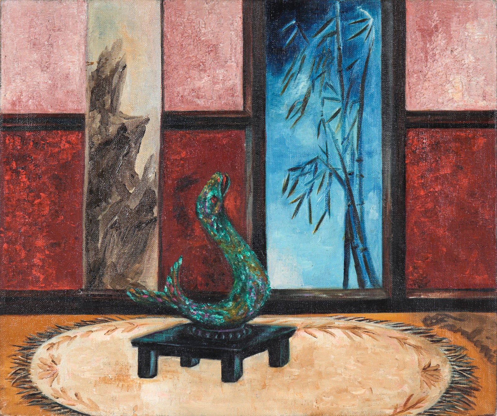 <I>Interior with Sculpture</I> <br>20th Century Oil<br><br>#C5115