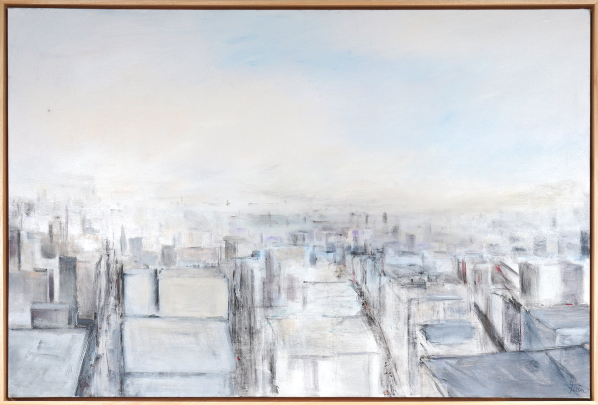 East Bay Cityscape&lt;br&gt;Late 20th Century Acrylic &amp; Charcoal&lt;br&gt;&lt;br&gt;#C5125