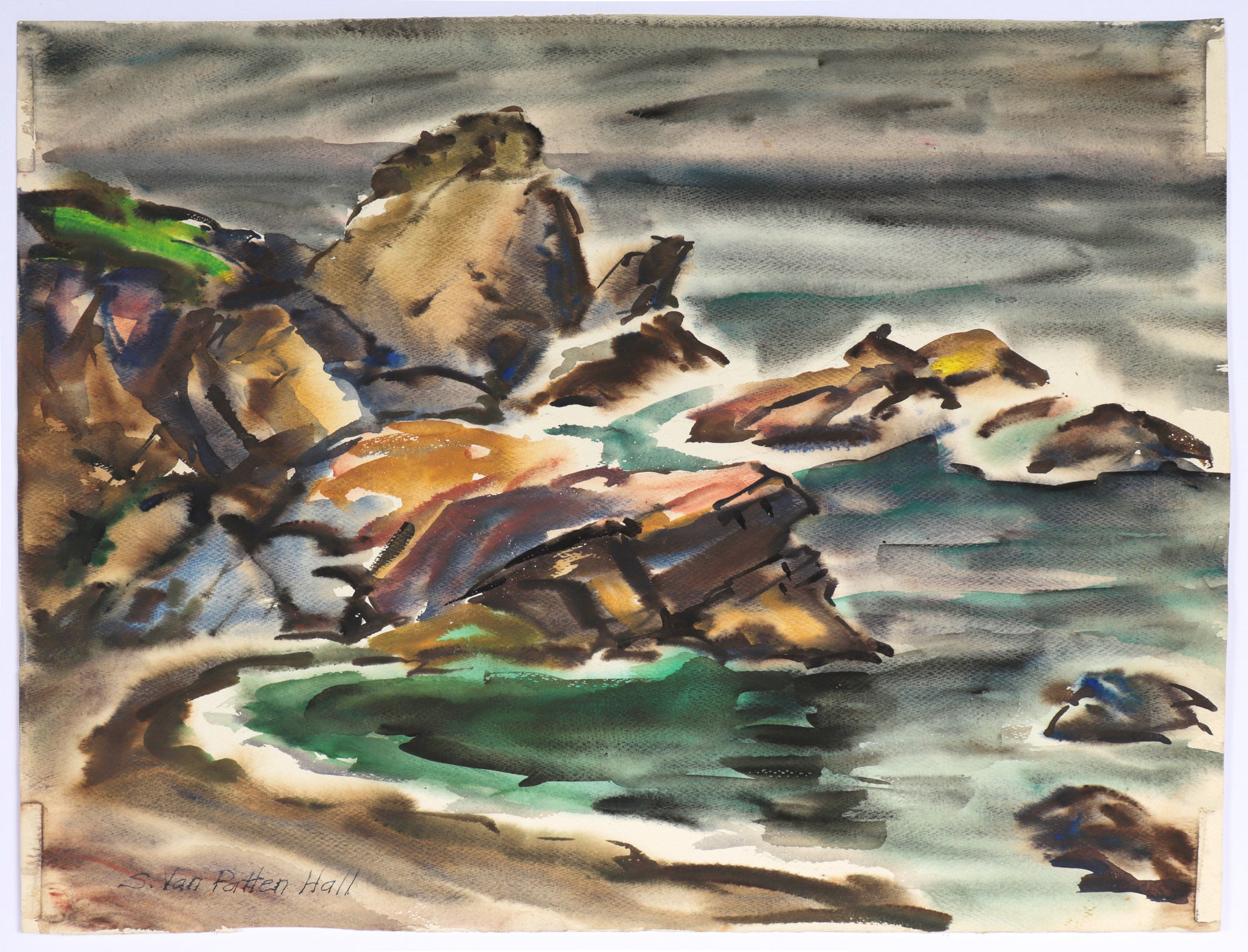 California Coastal Scene <br>20th Century watercolor<br><br>#C5173