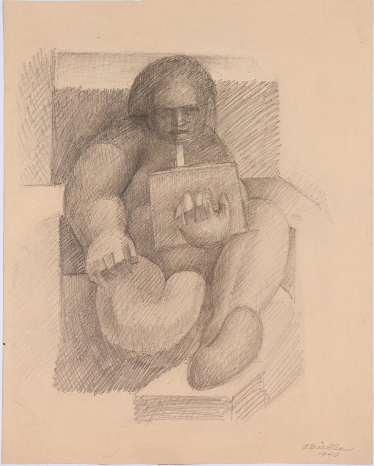 Reading Cubist Figure&lt;br&gt;1940 Graphite&lt;br&gt;&lt;br&gt;#C6212