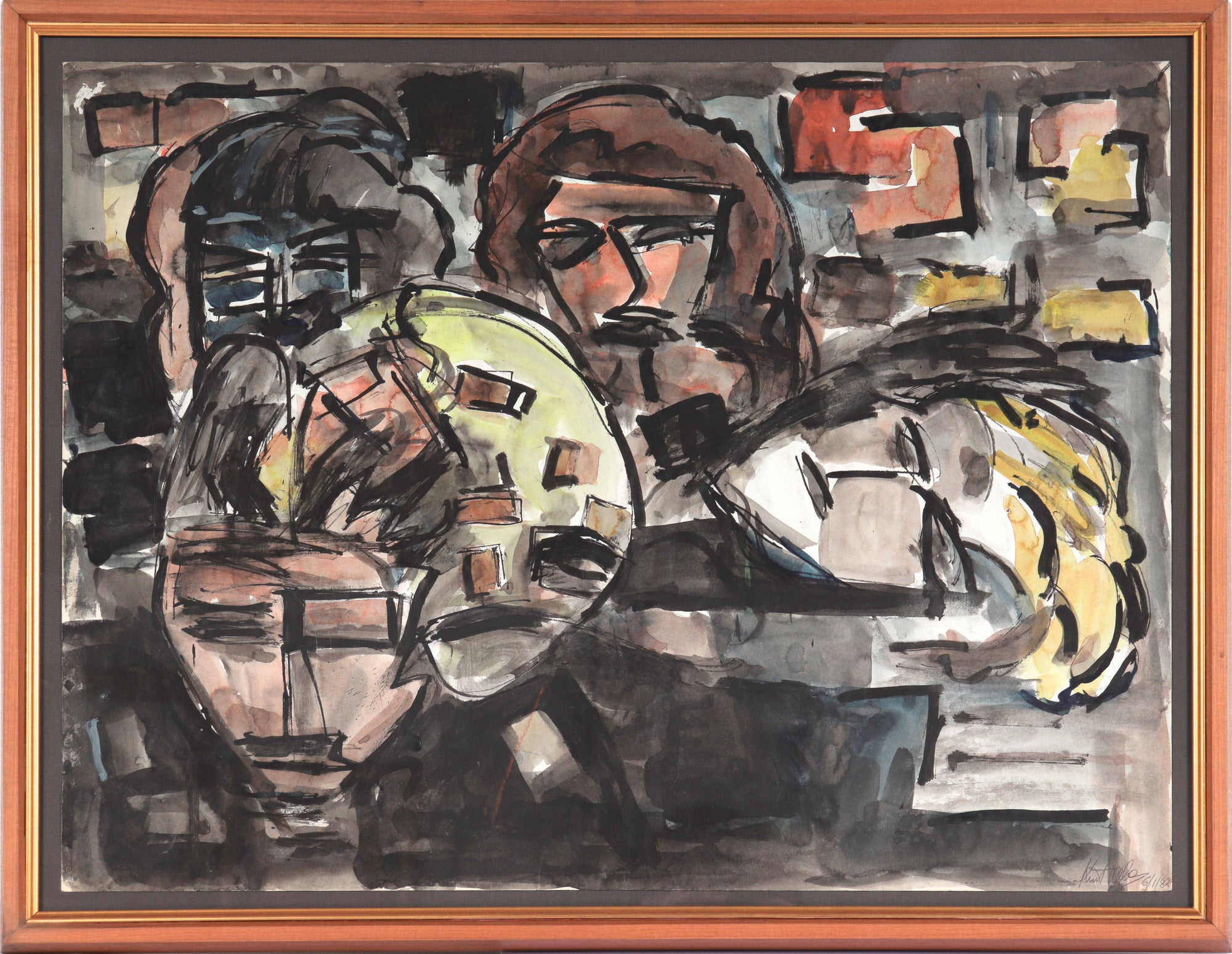 Faces in Abstraction <br>1982 Mixed Media on Paper <br><br>#C5221