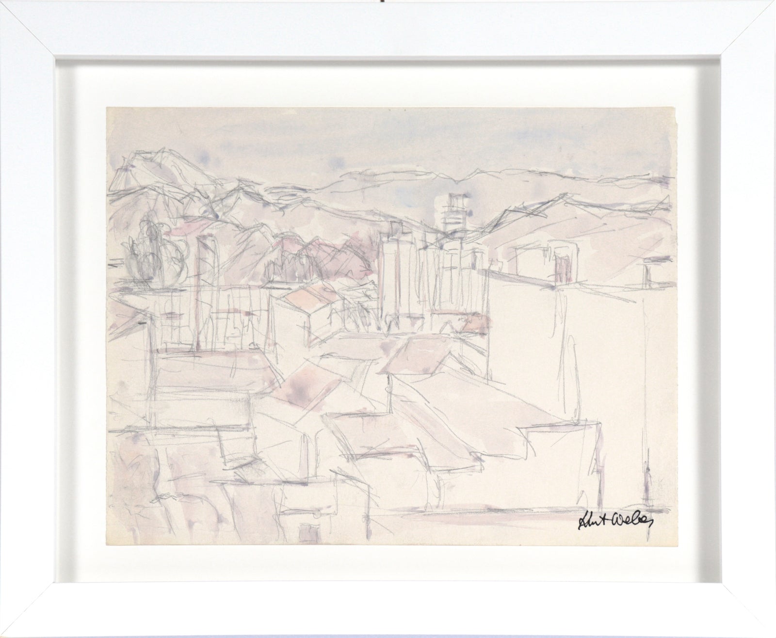 Rooftops in the City <br>20th Century Gouache & Graphite <br><br>#C5237
