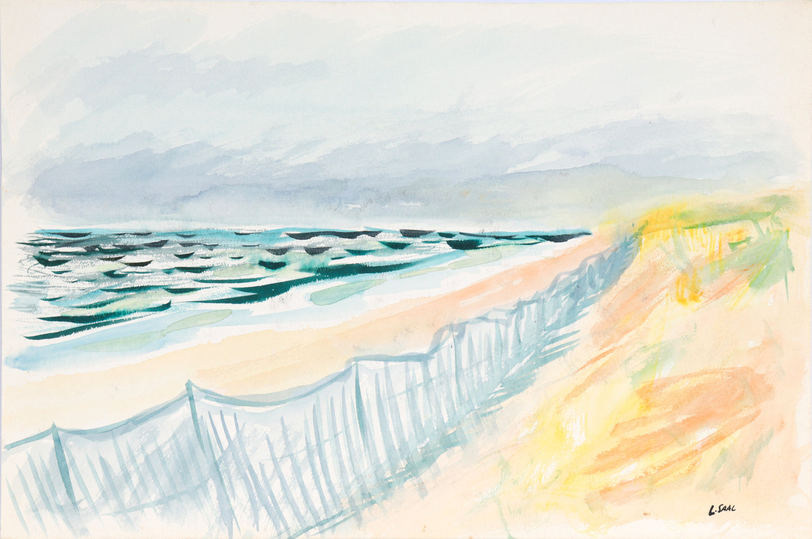 Calm Abstracted Beach Scene<br>20th Century Gouache<br><br>#C5252