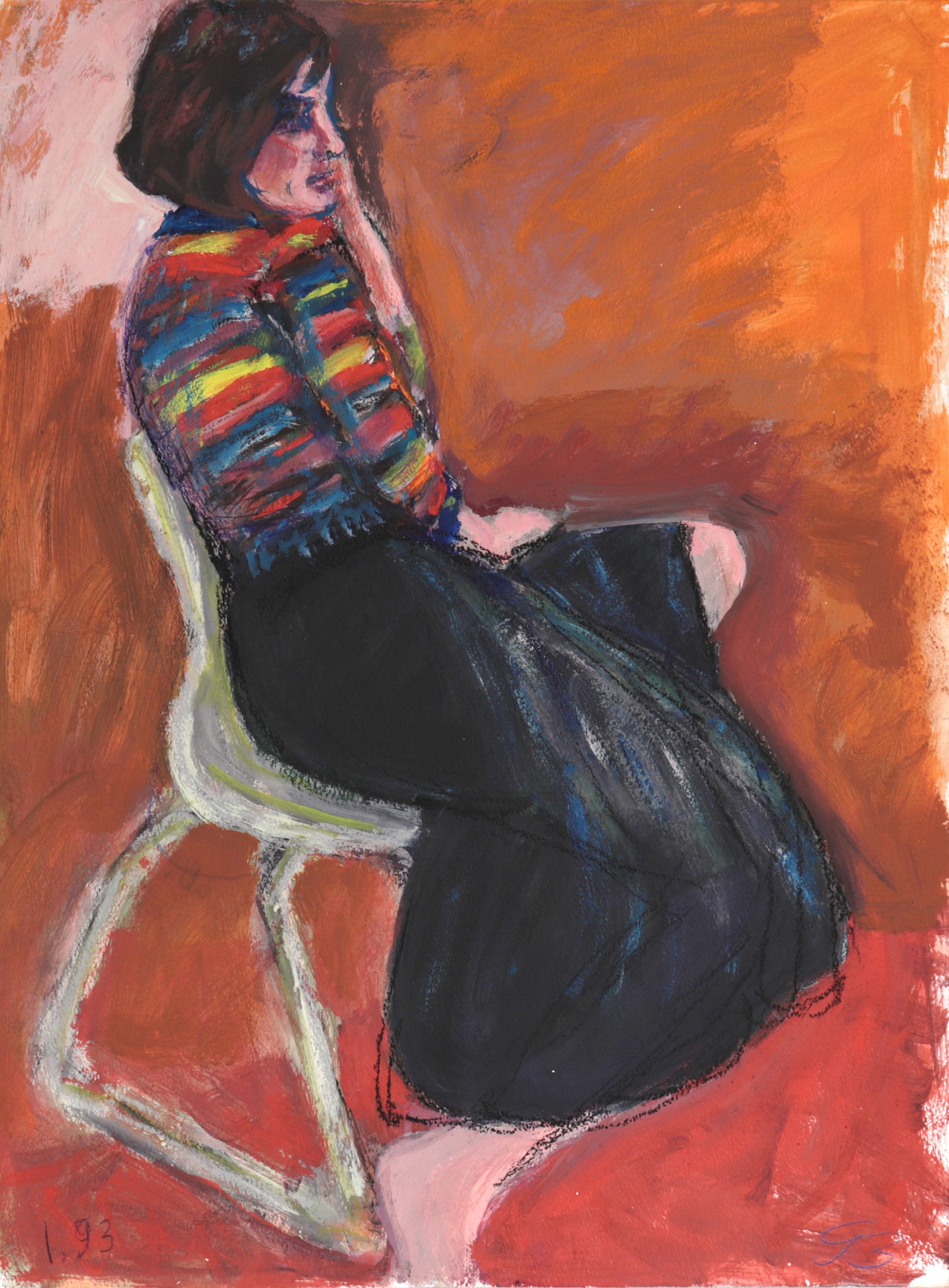 <I>Model in Black Skirt & Multicolored Shirt</I> <br>1993 Mixed-Media<br><br>#C5257