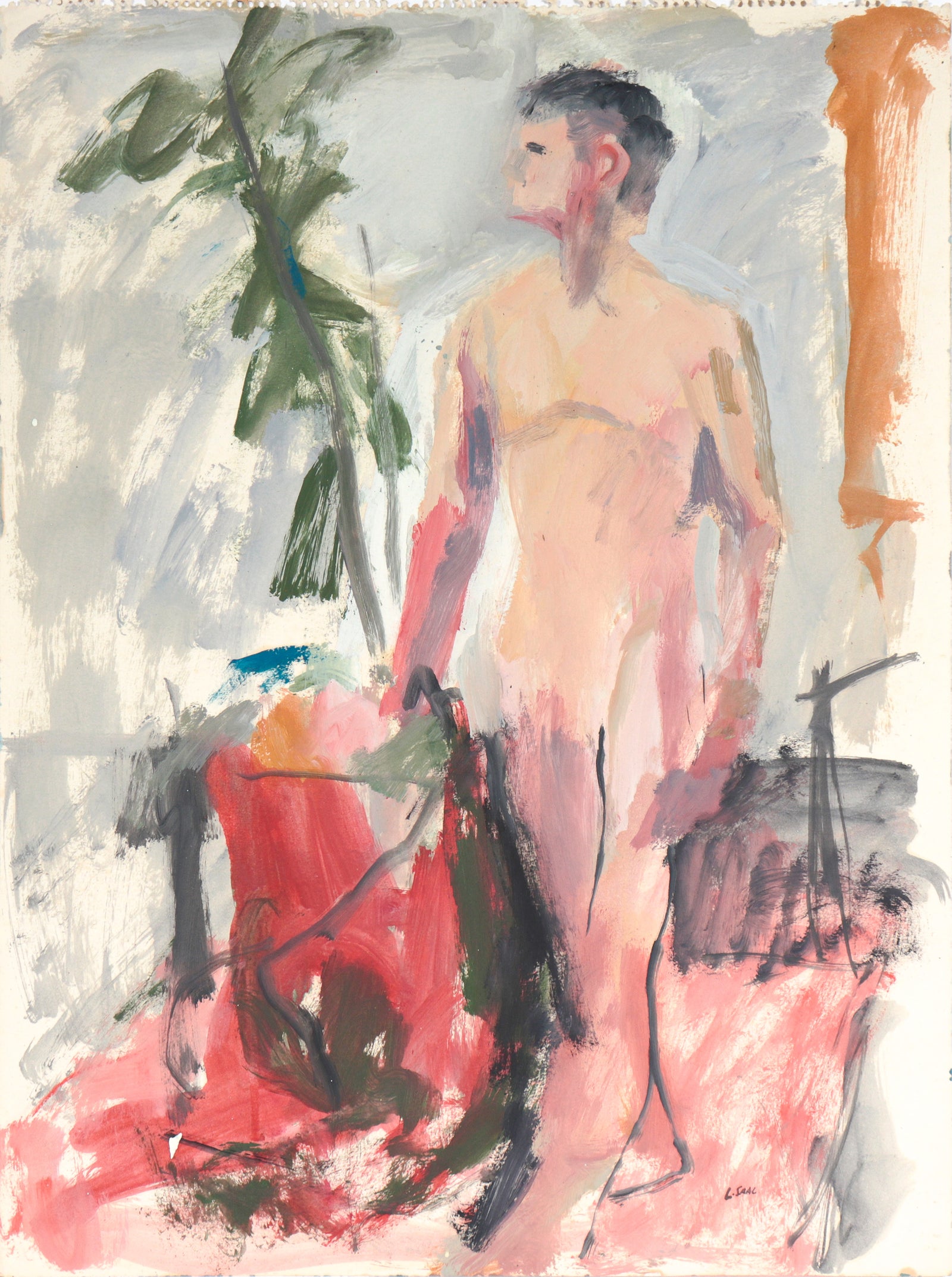 <I>Standing Model with Plant</I> <br>1969 Oil<br><br>#C5258