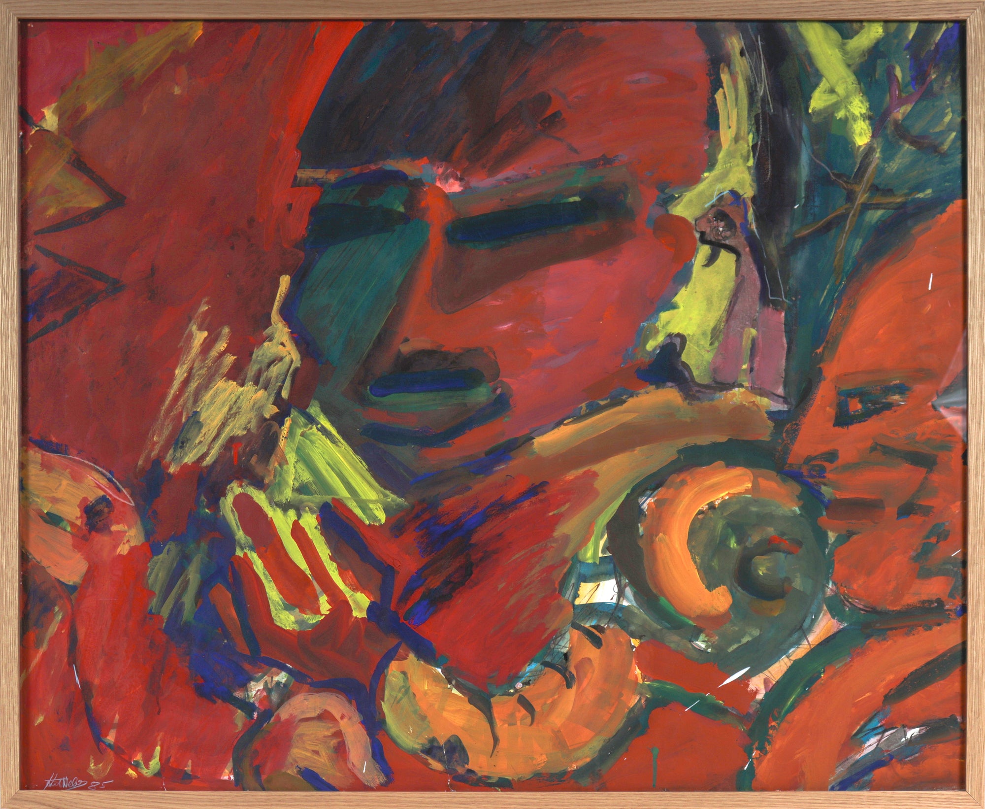 Colorful Face & Forms <br>1985 Oil on Paper <br><br>#C5264
