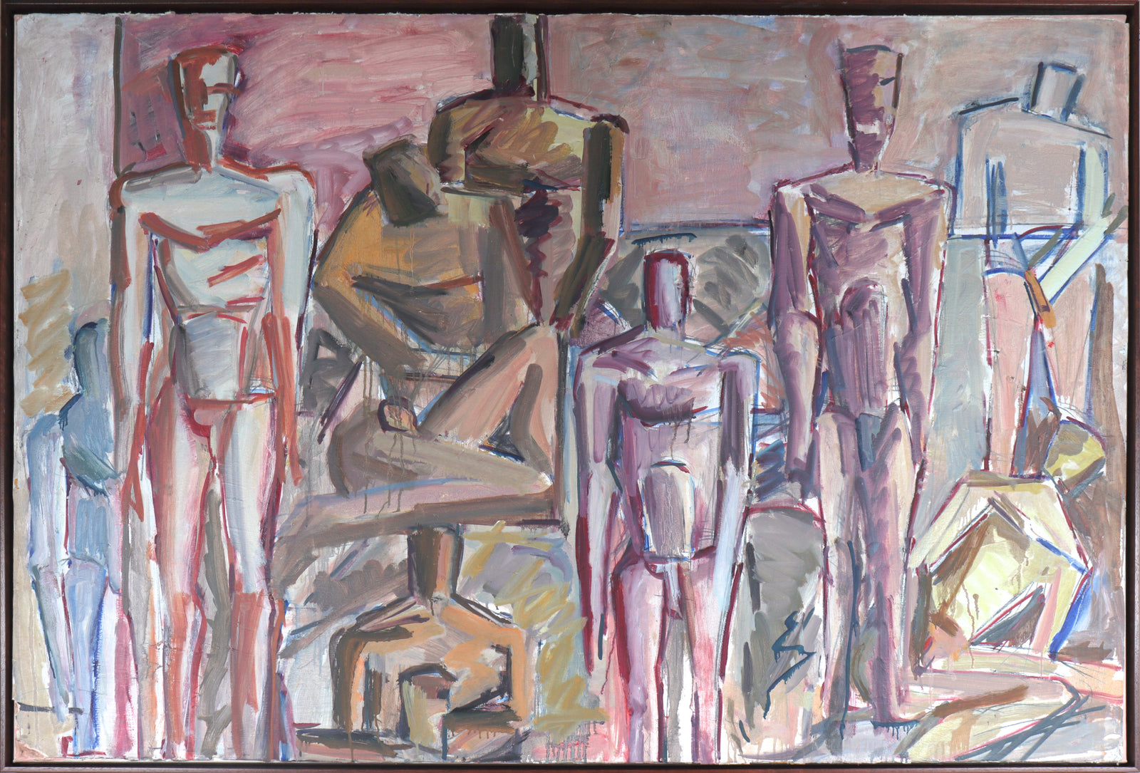 Expressionist Figures  <br>Mixed Media on Paper Mounted to Canvas <br><br>#C5271