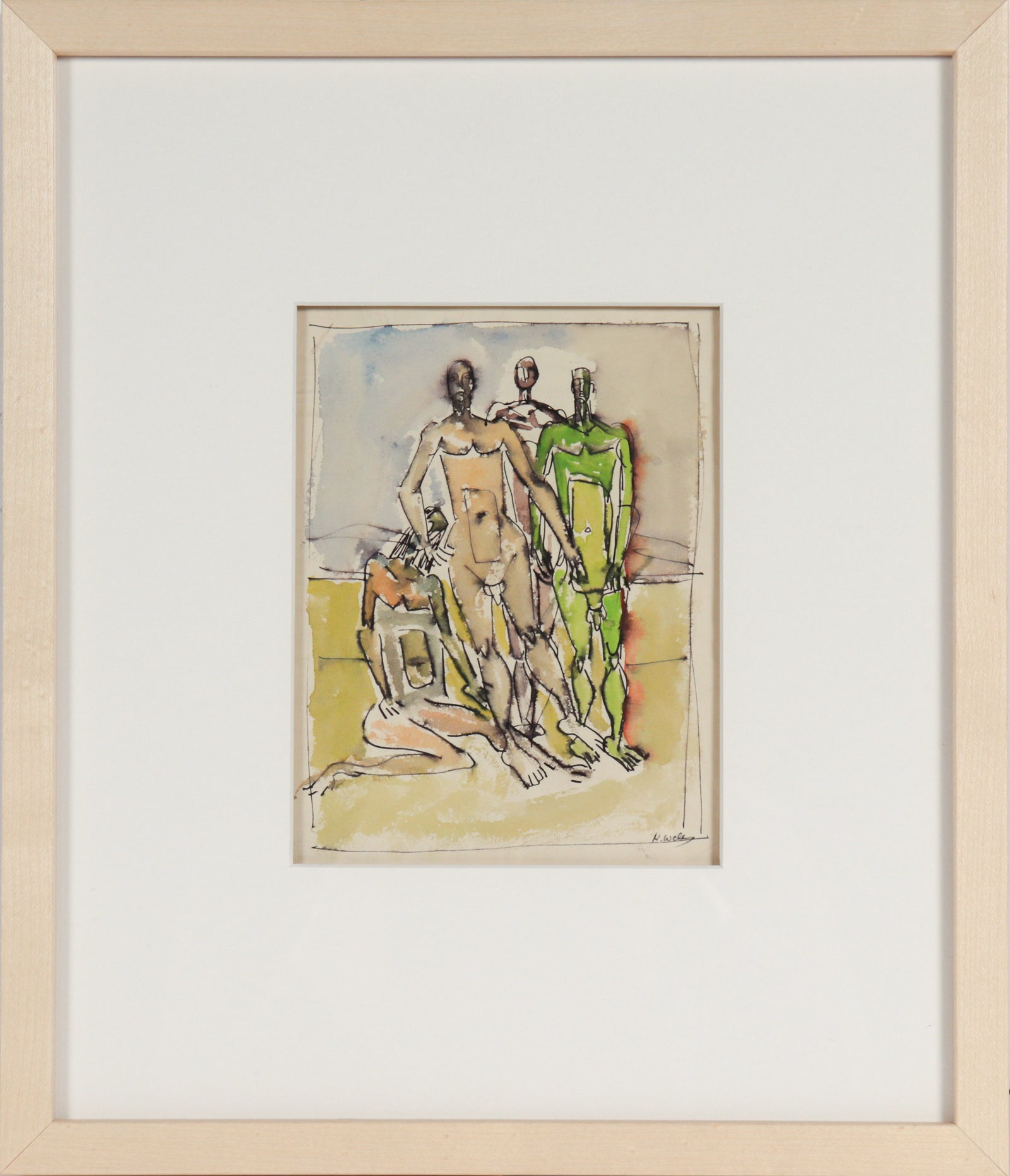 Expressionist Nude Figures <br>20th Century Gouache & Ink <br><br>#C5282