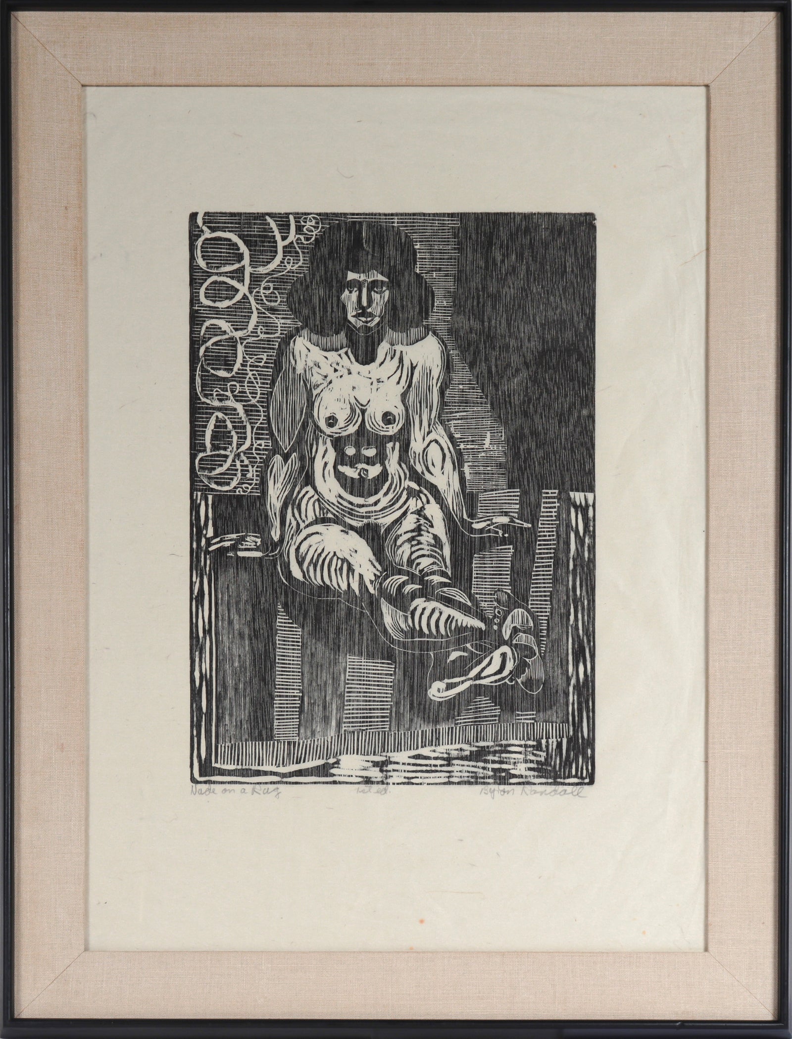 <I>Nude on a Rug</I> <br>20th Century Woodblock Print<br><br>#C5306