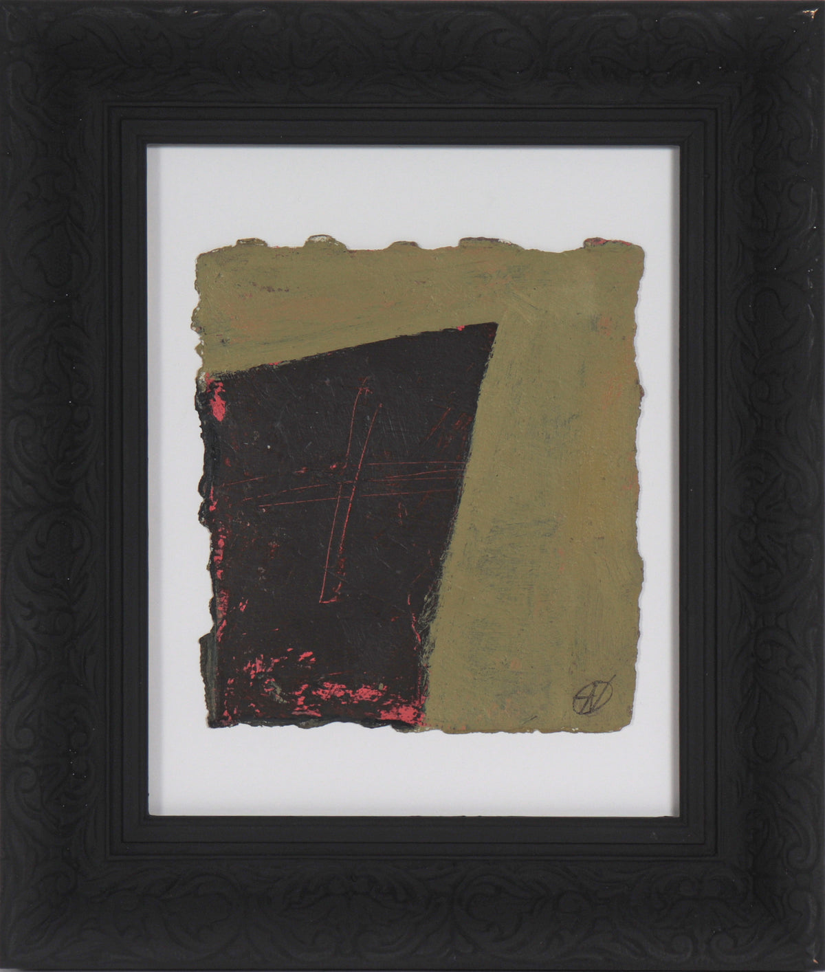 Green &amp; Black Gestural Abstract II&lt;br&gt;20th century Oil on Paper&lt;br&gt;&lt;br&gt;#C5366