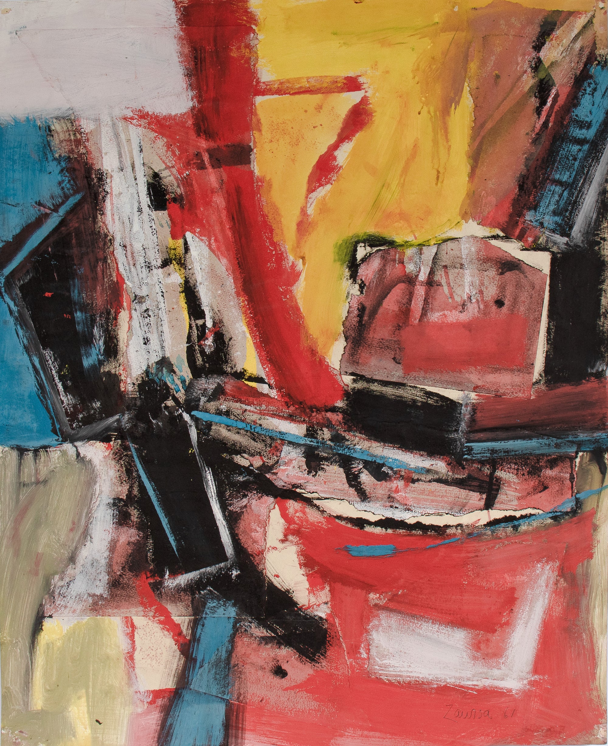 Colorful Expressive Abstract<br>1961 Collage & Oil on Paper<br><br>#C5416