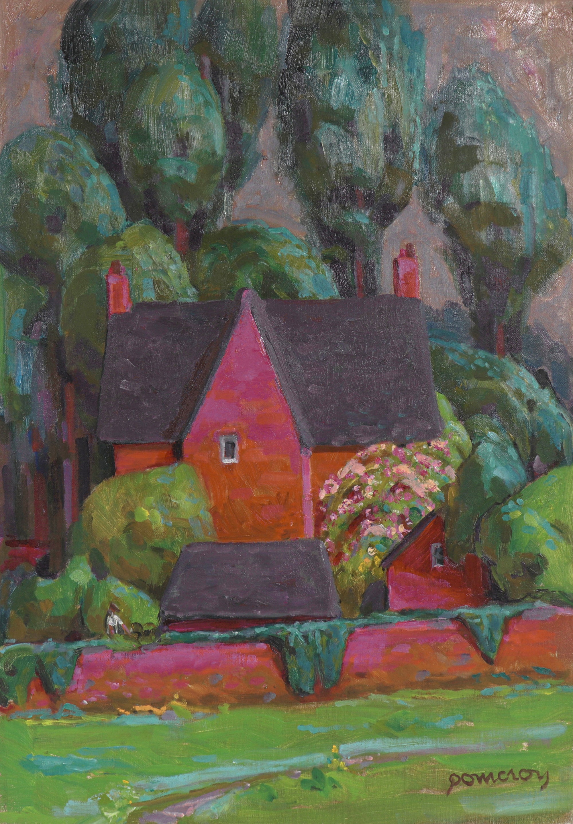 Pink House in the Woods<br>20th Century Oil<br><br>#C5442