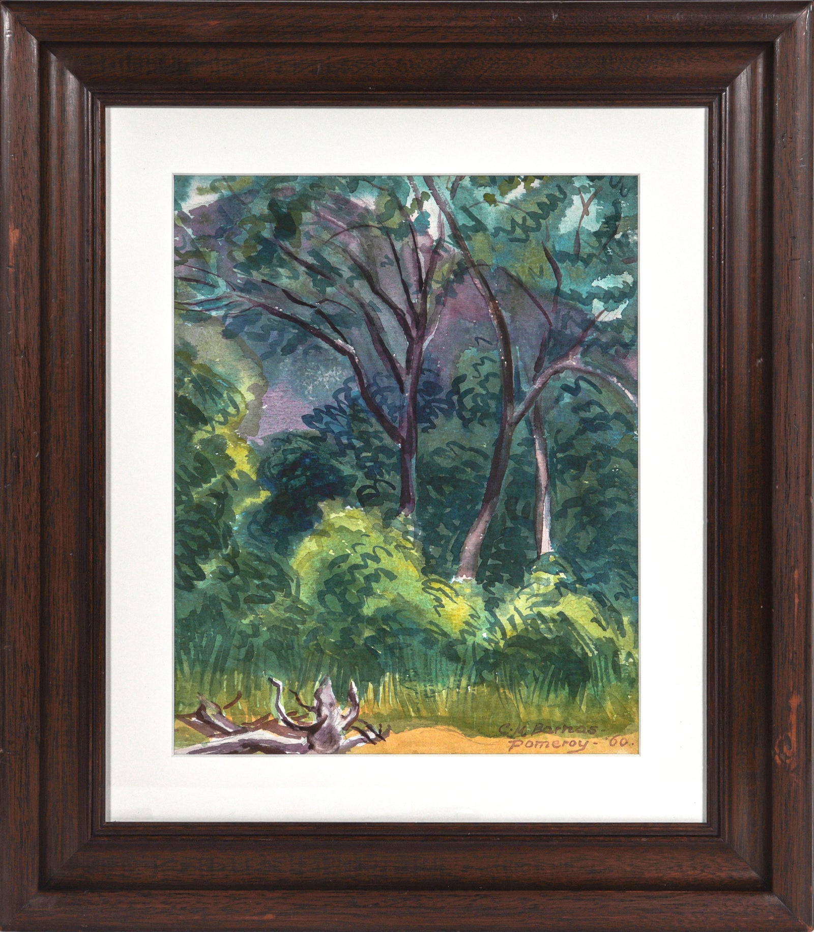 Cool & Lush Tree Scene <br>1960 Watercolor<br><br>#C5457