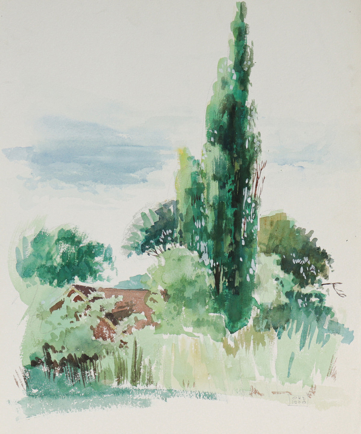 Stylized Tree Scene&lt;br&gt;1938 Watercolor&lt;br&gt;&lt;br&gt;#C5520