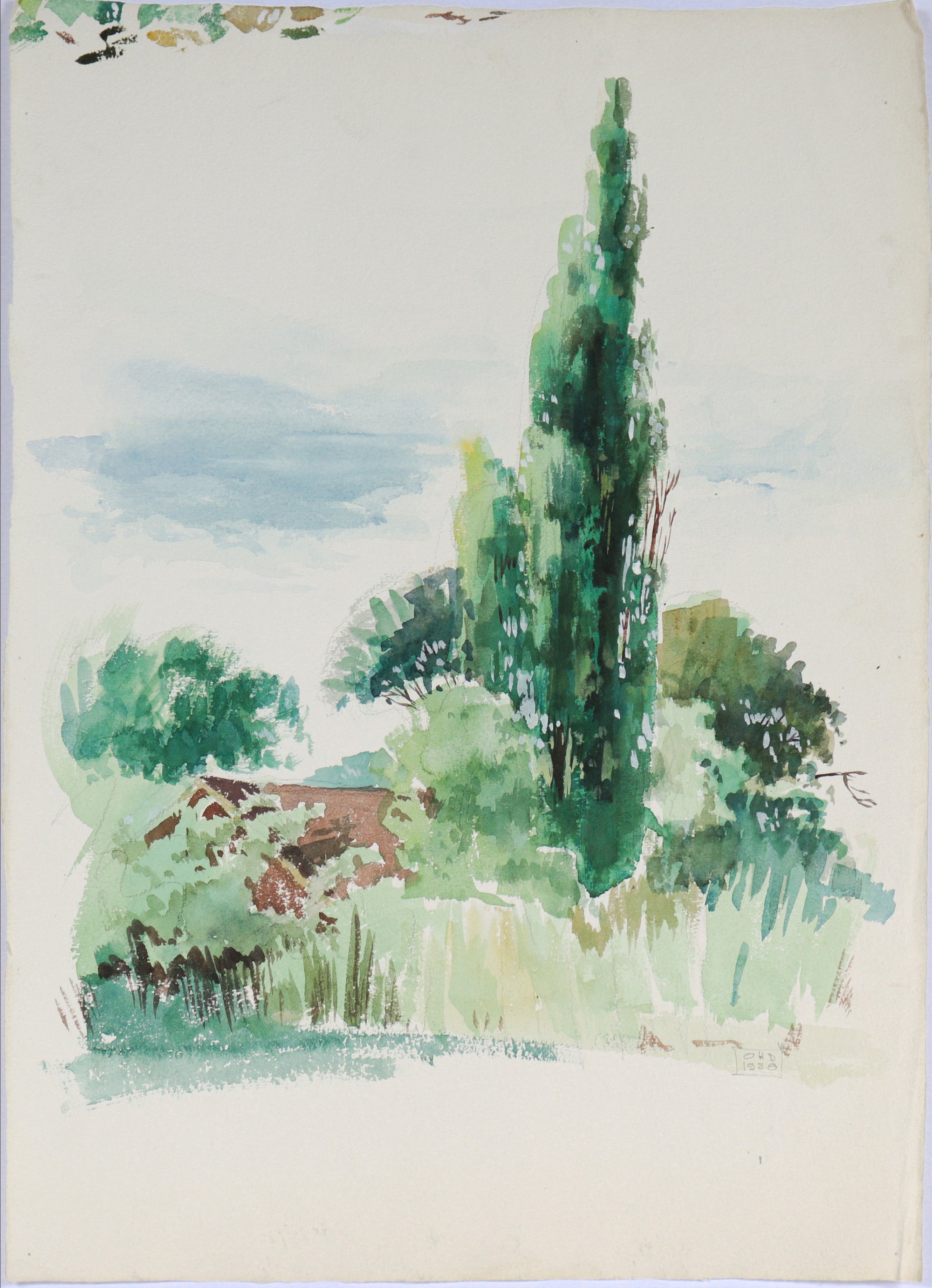 Stylized Tree Scene<br>1938 Watercolor<br><br>#C5520
