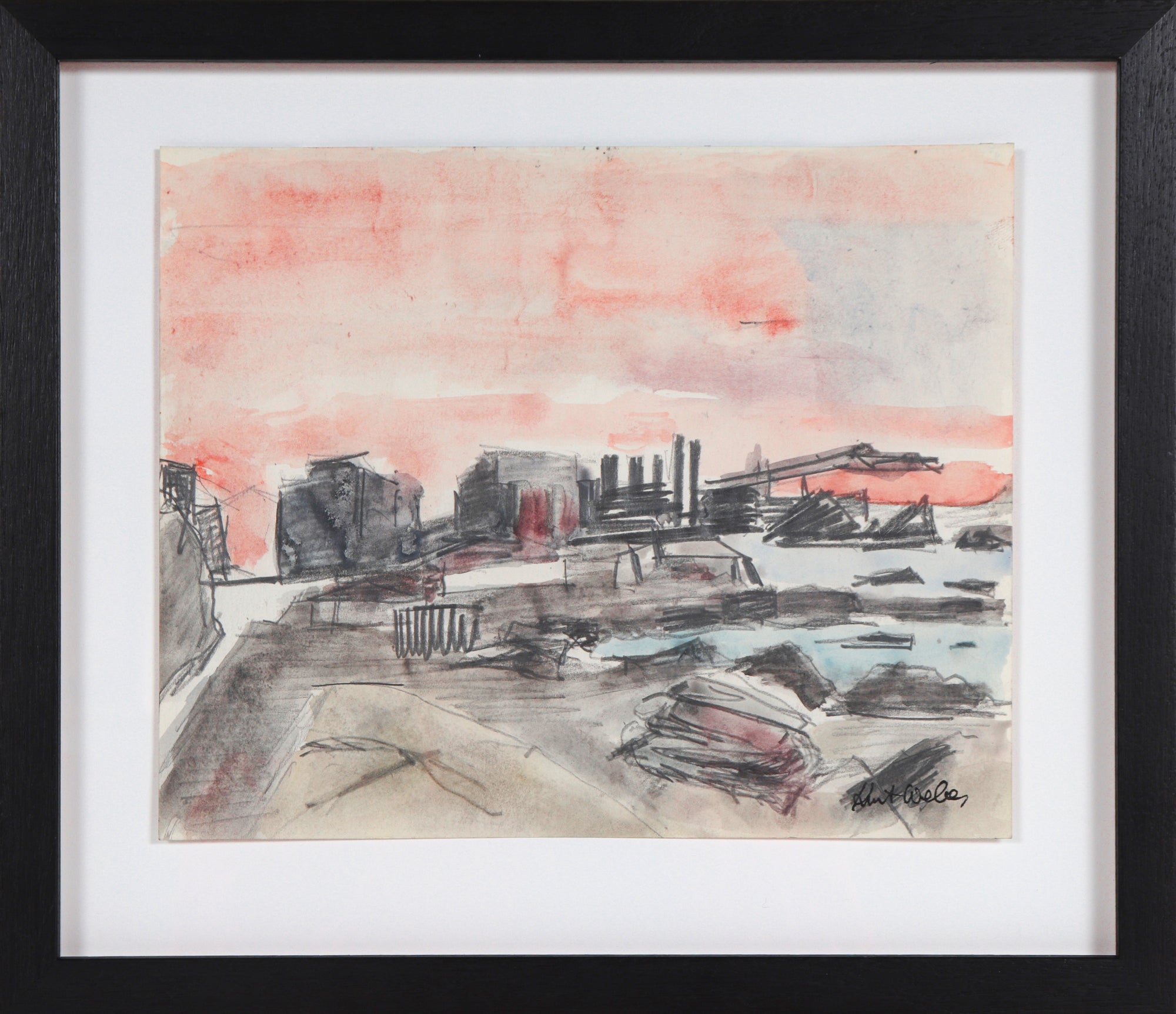 Abstracted Landscape Scene<br>20th Century Mixed Media <br><br>#C5577