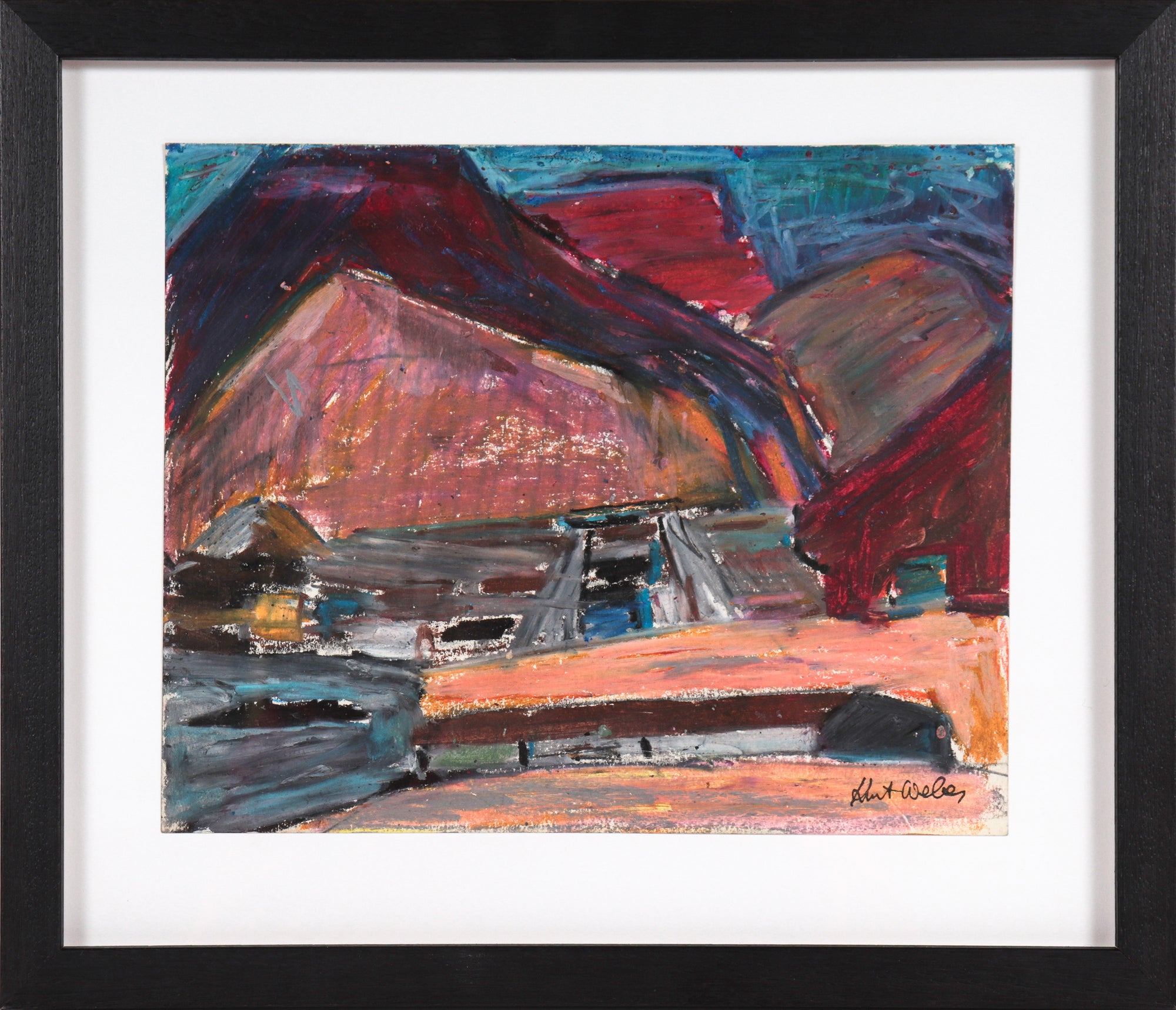 Abstracted Mountain Scene <br>20th Century Oil Pastel <br><br>#C5578