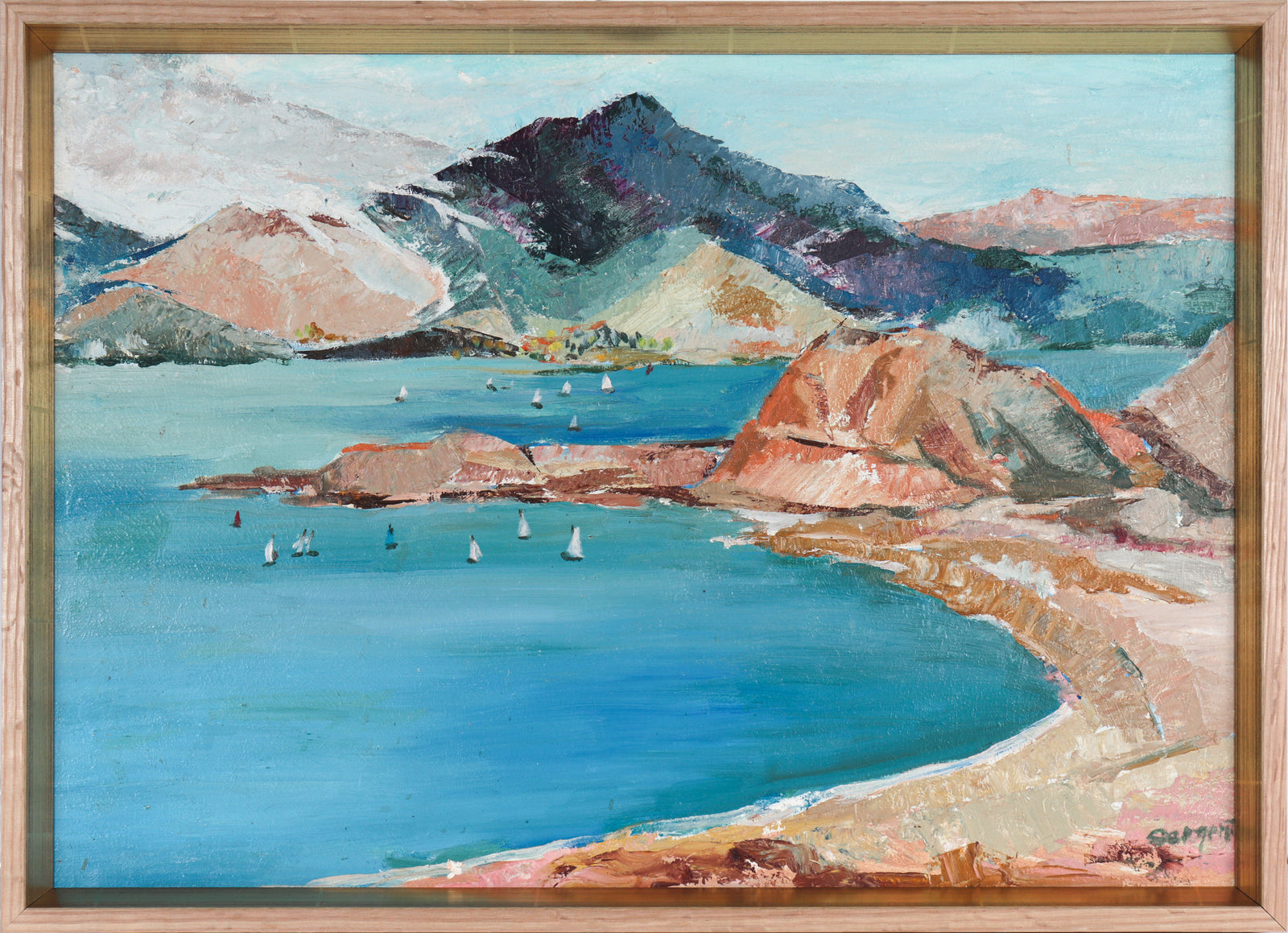 Serene Coastal Scene <br>Mid Century Oil <br><br>#C5583