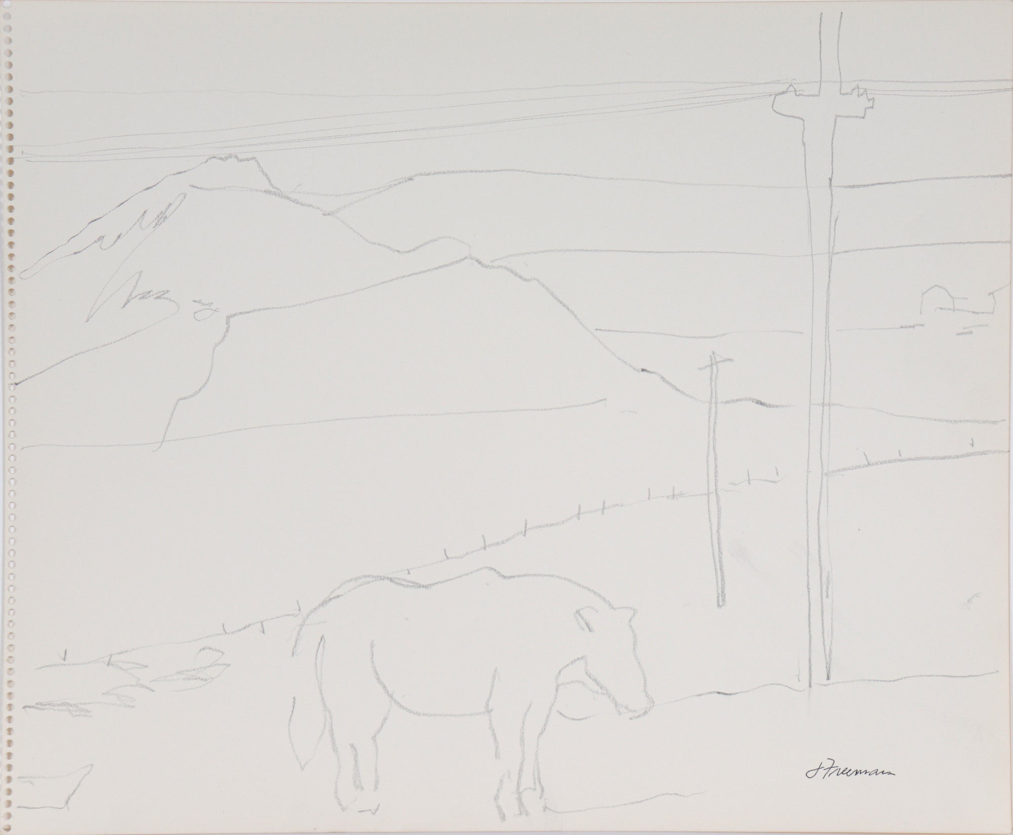 Minimal Landscape with Horse<br>20th Century Graphite<br><br>#C5599