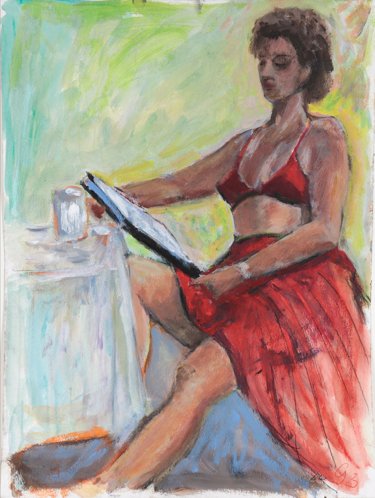 Seated Woman in Red&lt;br&gt;1993 Acrylic on Paper&lt;br&gt;&lt;br&gt;#C5602