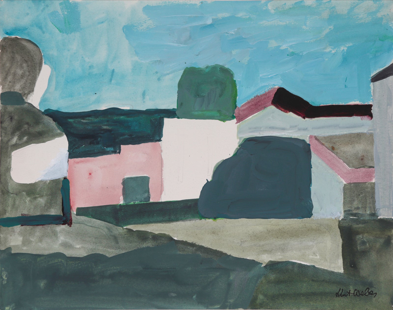 Color Block Abstracted Landscape <br>20th Century Gouache <br><br>#C5634