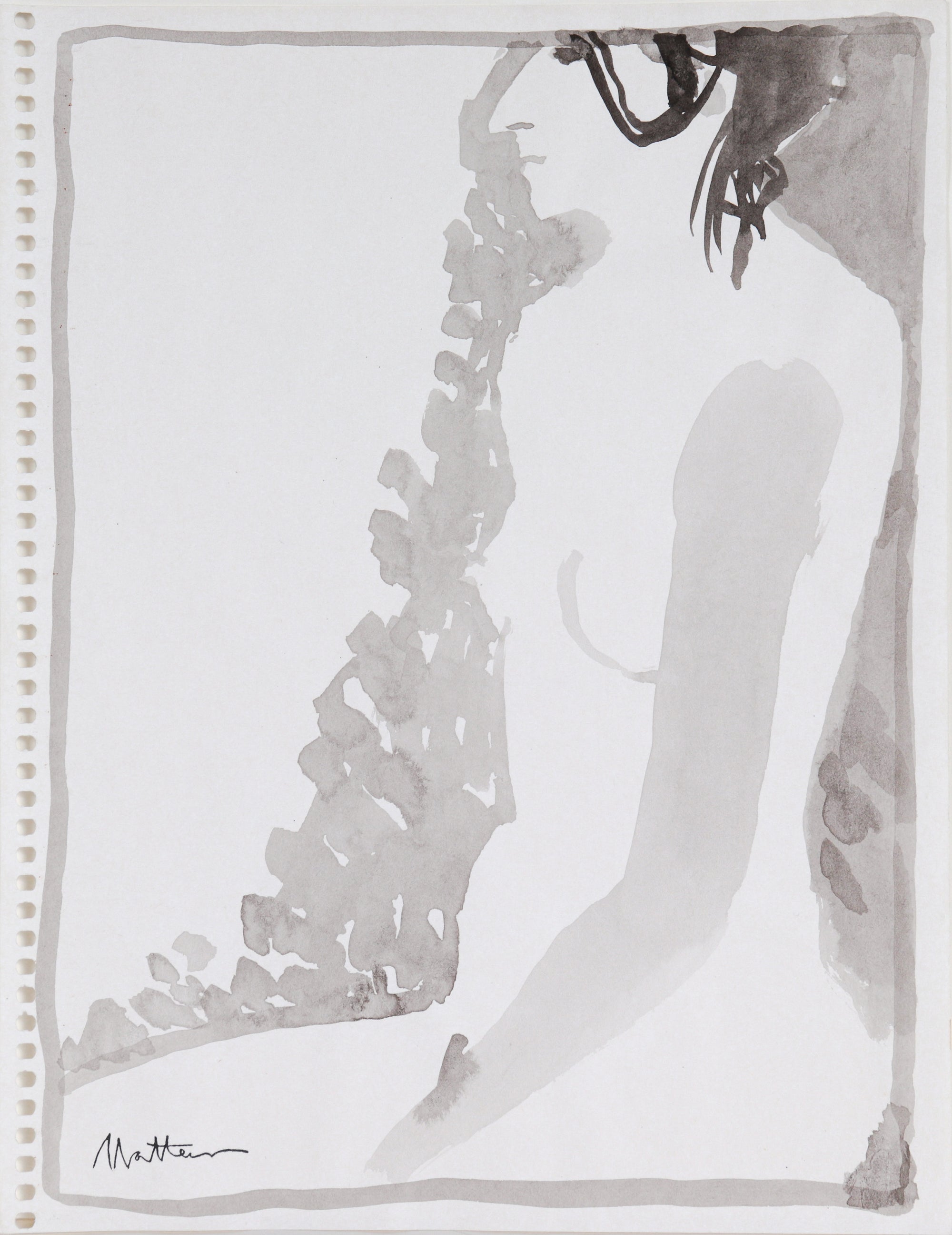 Seated Monochromatic Nude<br>20th Century Ink Wash<br><br>#C5697