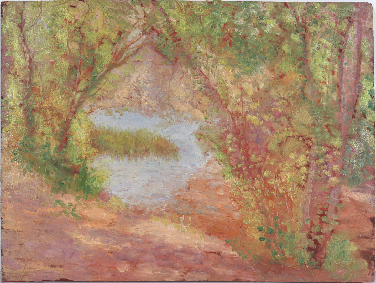River Through the Trees &lt;br&gt;Early 20th Century Oil &lt;br&gt;&lt;br&gt;#C5754