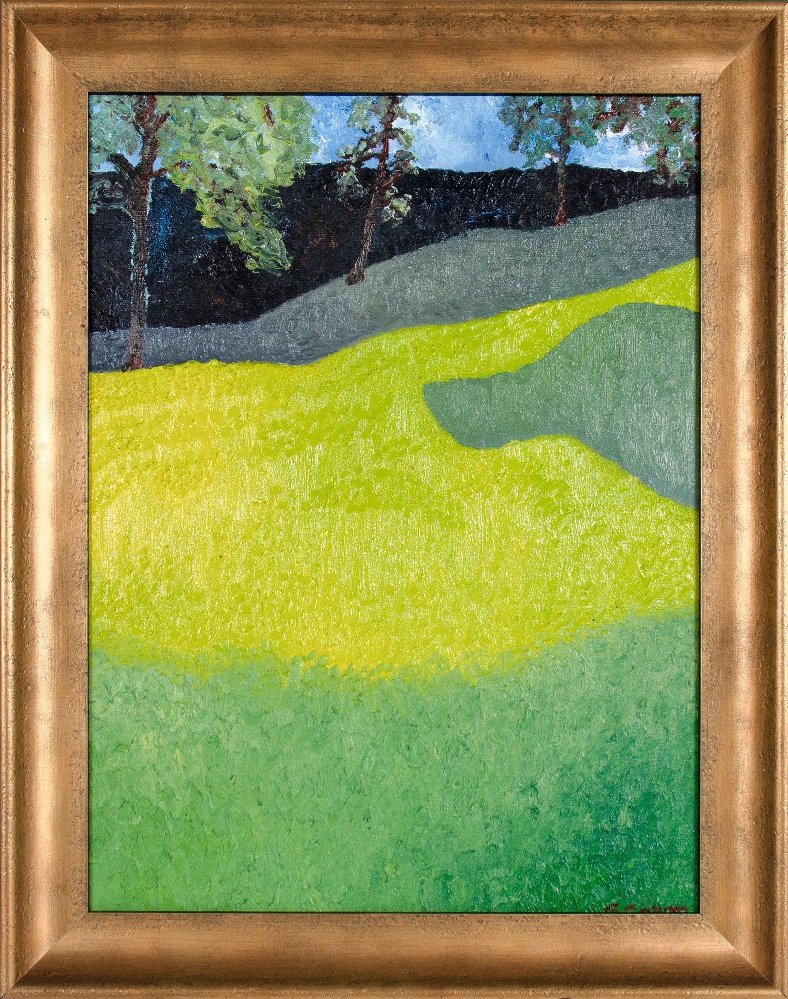 Mendocino Landscape in Green & Yellow <br>2024 Oil<br><br>#C5834