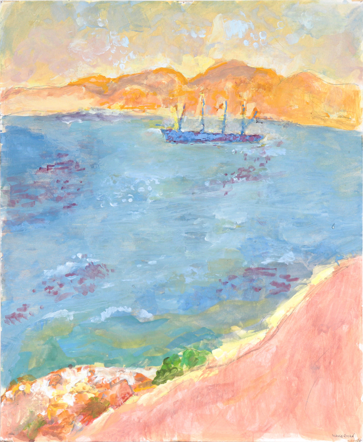 Dawn Over The Bay &lt;br&gt;20th Century Gouache &lt;br&gt;&lt;br&gt;#C5860