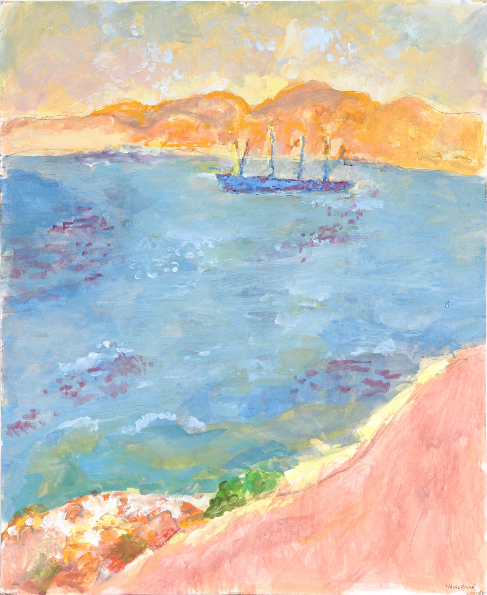 Dawn Over The Bay <br>20th Century Gouache <br><br>#C5860