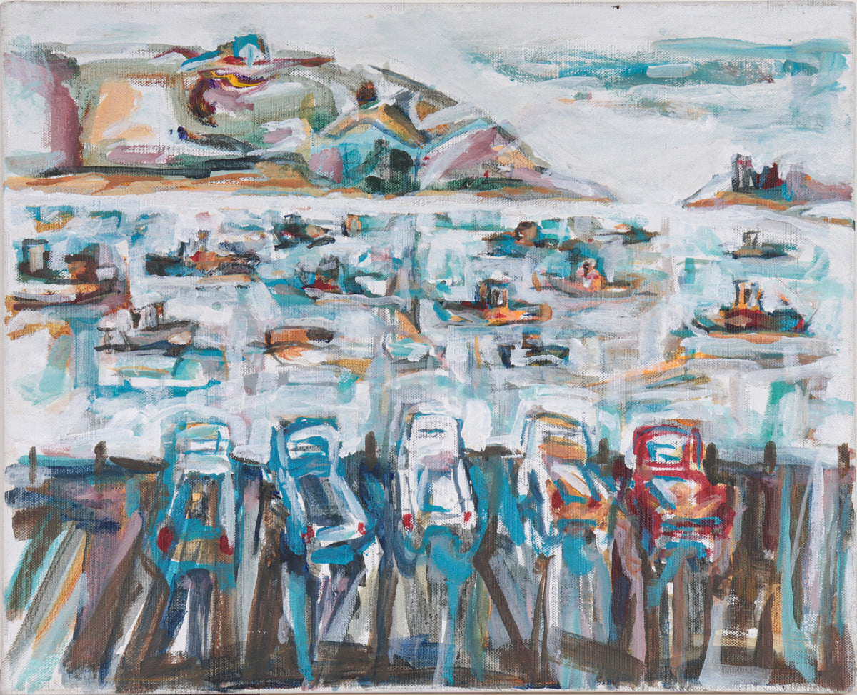 &lt;i&gt;Docks on Oyster River, Cape Cod&lt;/i&gt; &lt;br&gt;1990s Acrylic #C5901