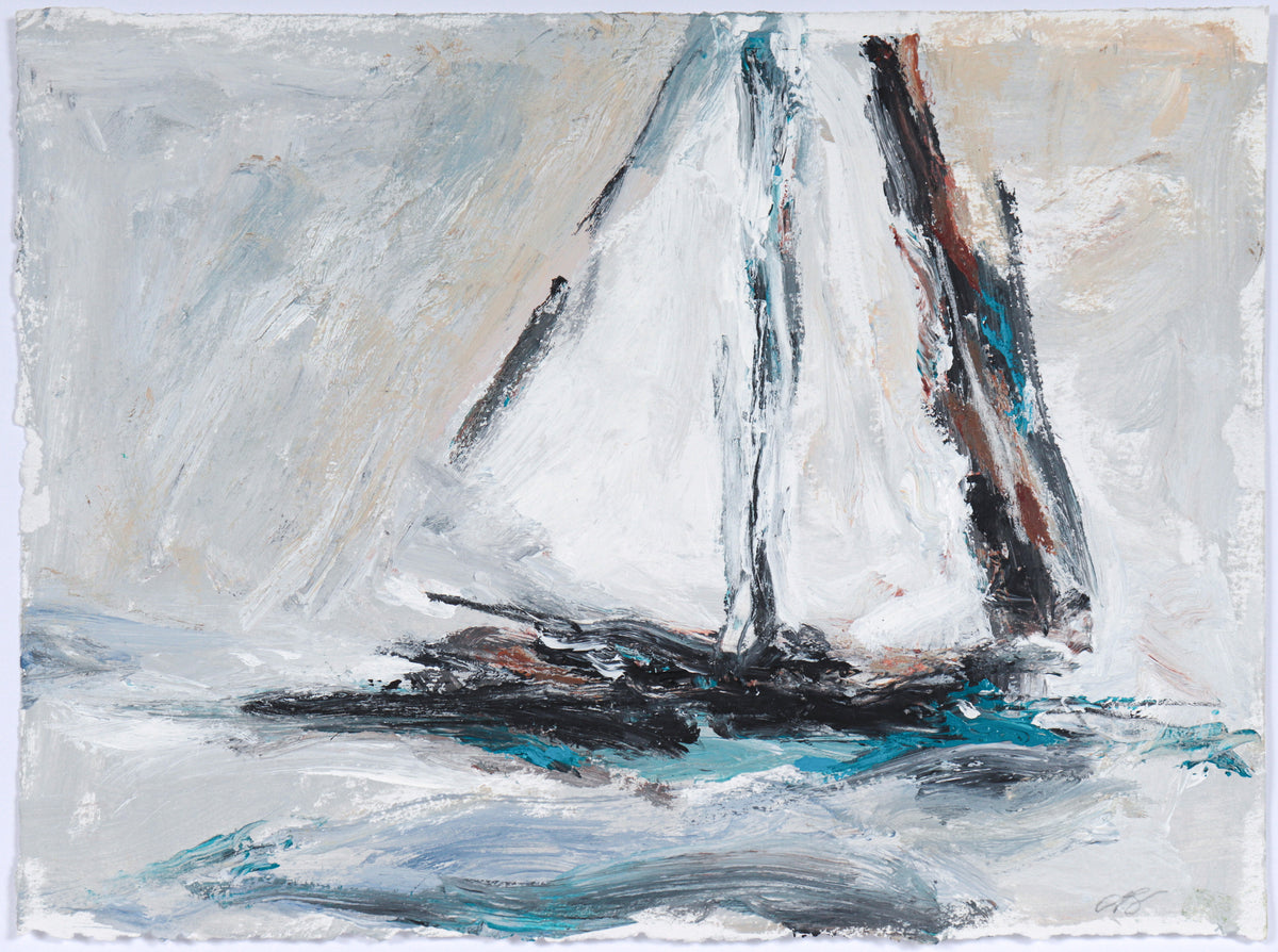 Sailboat on the Waves &lt;br&gt;20th Century Acrylic &lt;br&gt;&lt;br&gt;#C5903