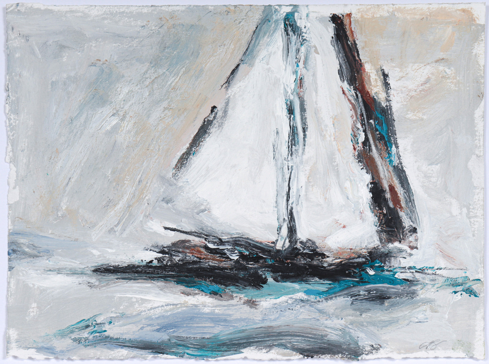 Sailboat on the Waves <br>20th Century Acrylic <br><br>#C5903