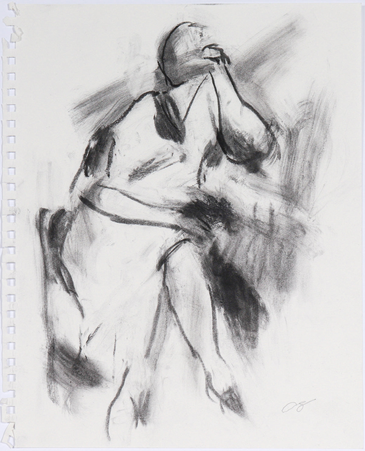 Expressive Seated Figure &lt;br&gt;20th Century Charcoal &lt;br&gt;&lt;br&gt;#C5905