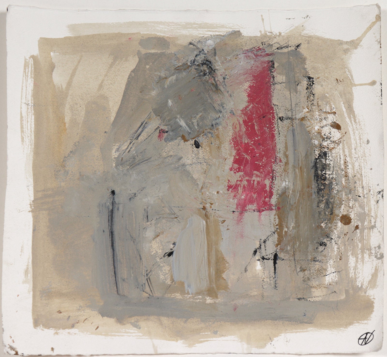 Monochromatic Abstract with Red Stripe<br>20th Century Oil<br><br>#C5932