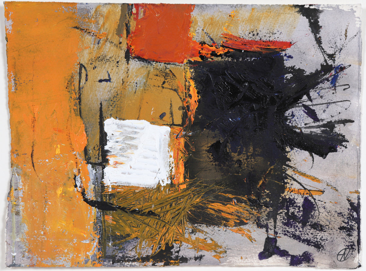 Orange &amp; Black Gestural Abstract&lt;br&gt;20th Century Oil&lt;br&gt;&lt;br&gt;#C5934